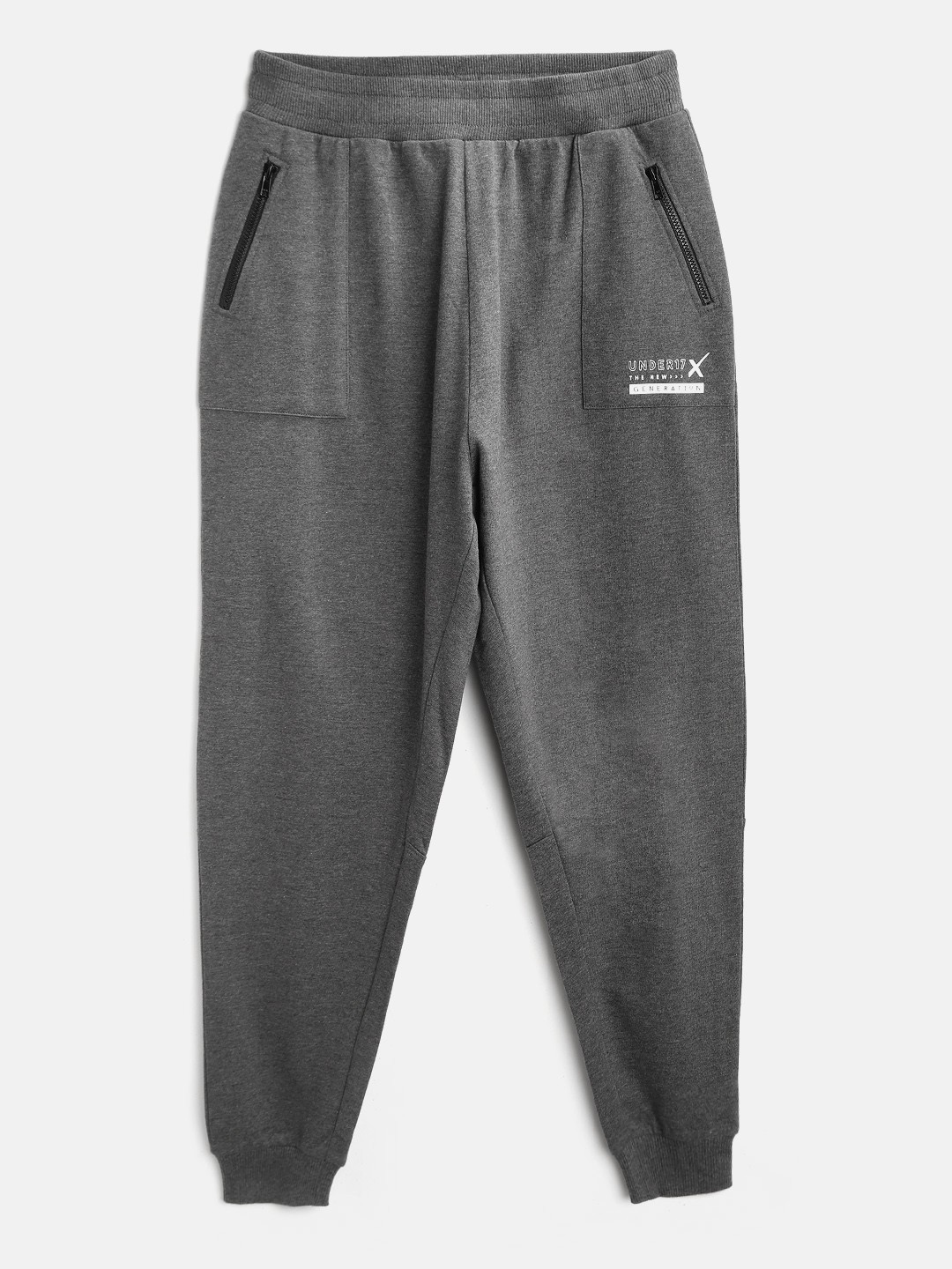 

HRX By Hrithik Roshan U-17 Boys Anthra Melange Solid Bio-Wash Lifestyle Track Pants, Charcoal