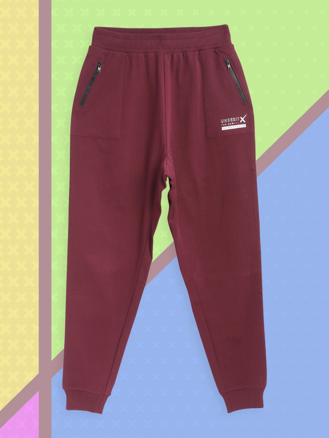 

HRX by Hrithik Roshan U-17 Boys Burgundy Solid Slim Fit Bio-Wash Lifestyle Track Pants