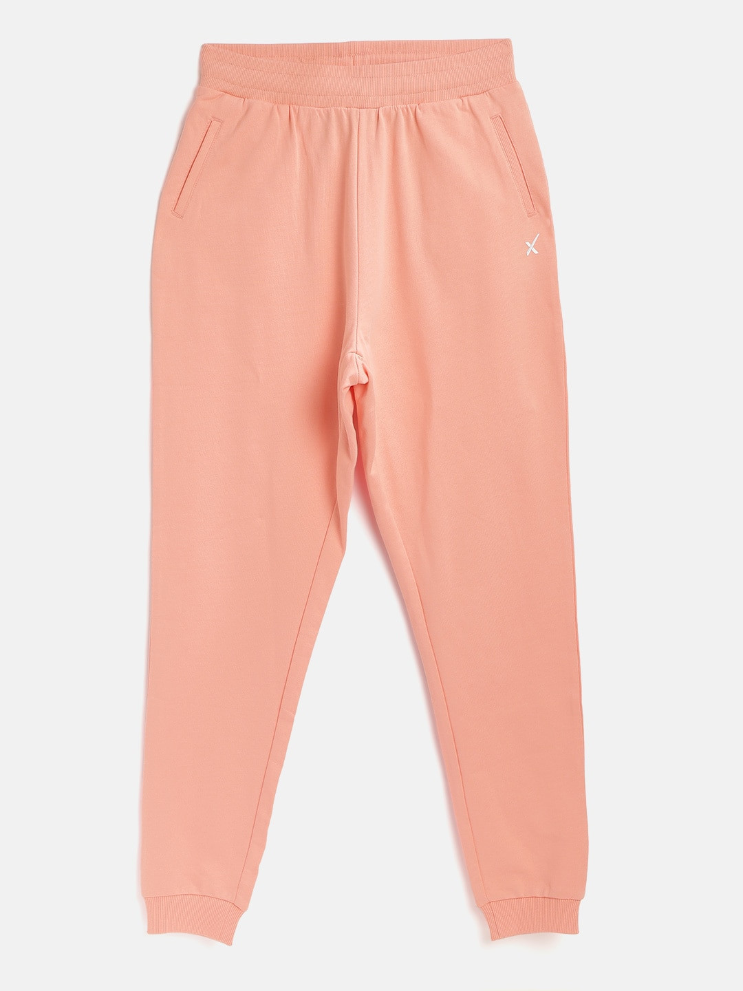 

HRX By Hrithik Roshan U-17 Girls Peach Amber Solid Tapered Fit Bio-Wash Lifestyle Joggers