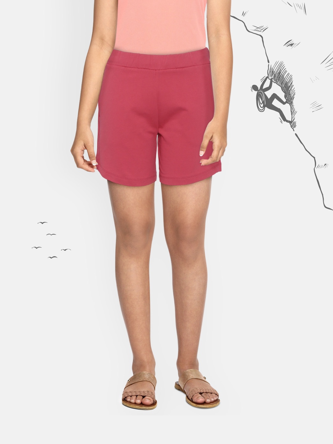 

HRX By Hrithik Roshan U-17 Girls Claret Red Bio-Wash Garment Softner, Lifestyle Shorts, Coral