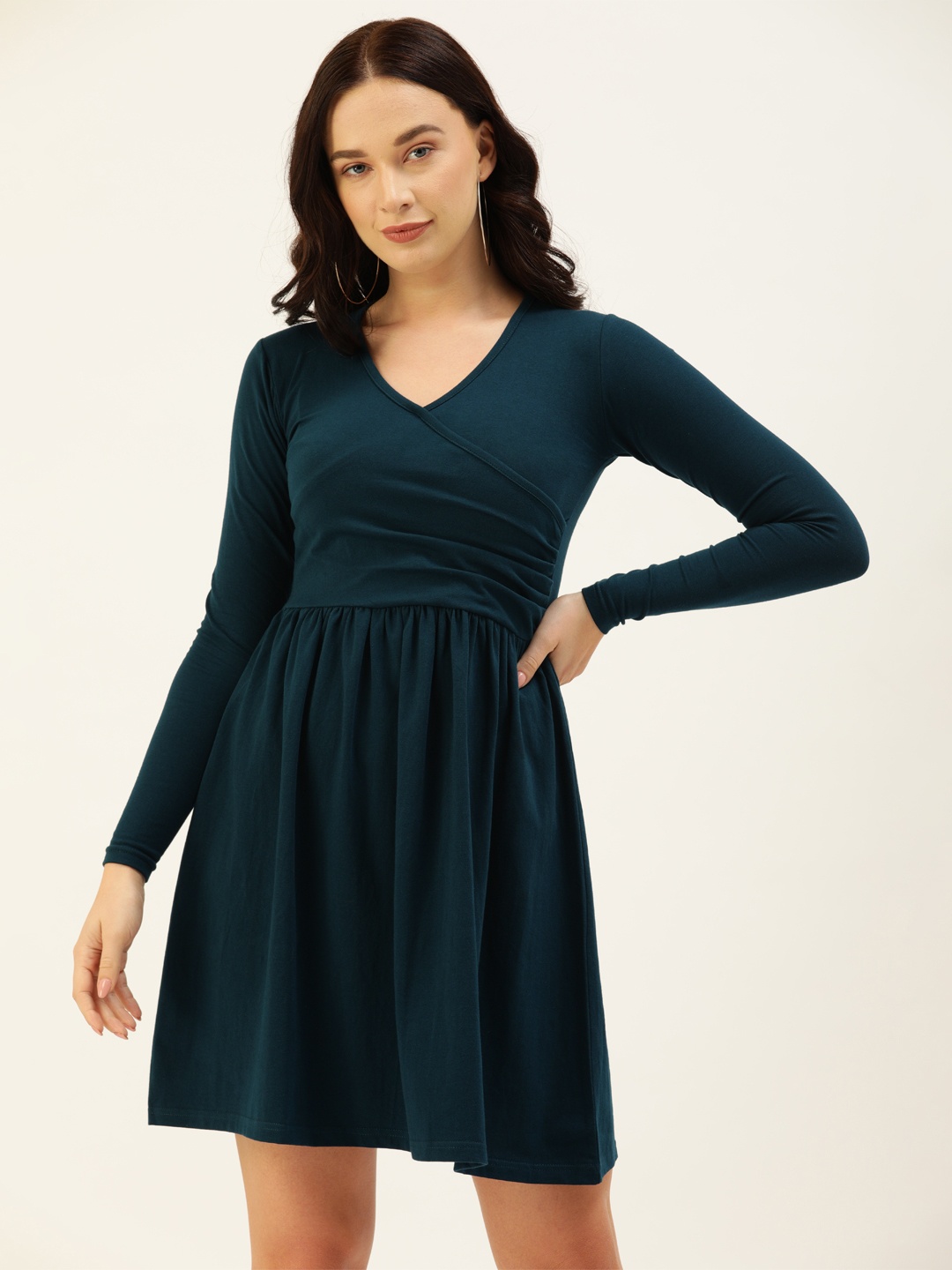 

The Dry State Women Teal Blue Solid Fit and Flare Dress