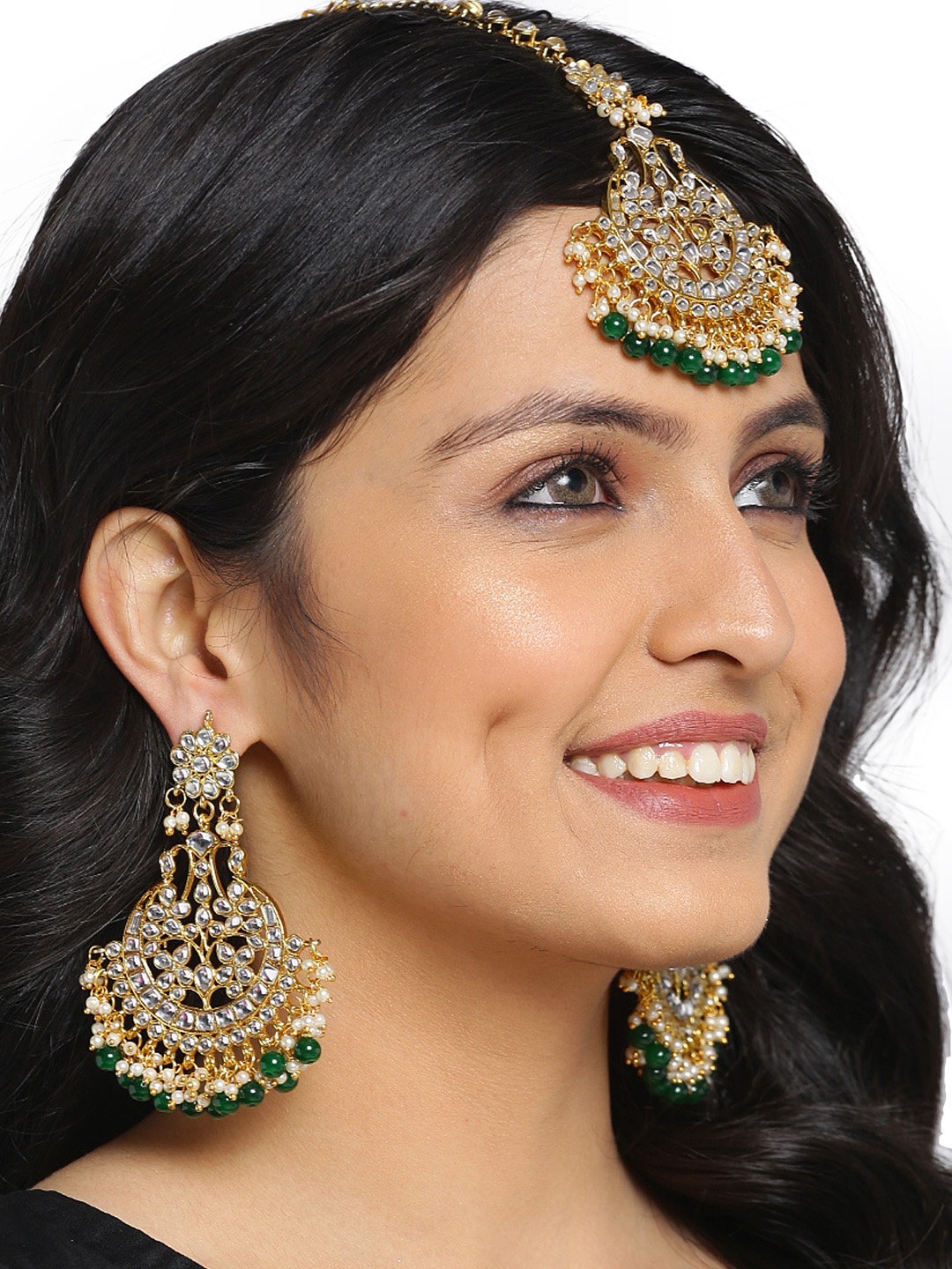 

Shining Diva Gold-Plated & White Kundan Studded Jewellery Set