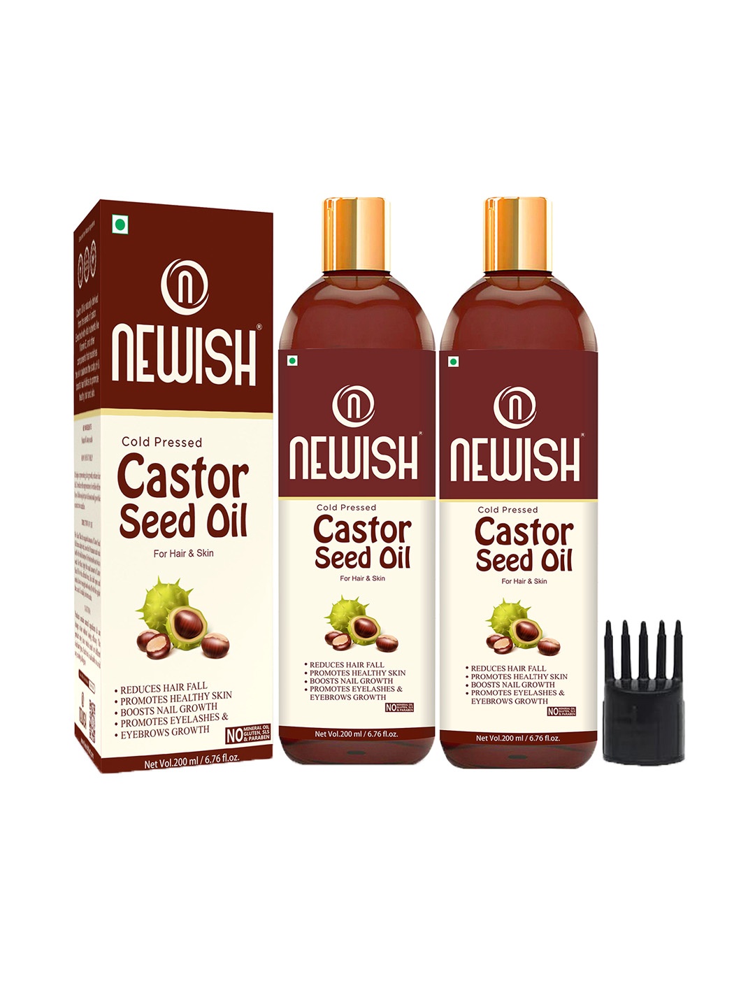 

NEWISH Set of 2 Pure & Natural Cold Pressed Castor Oil for Hair & Skin, Transparent