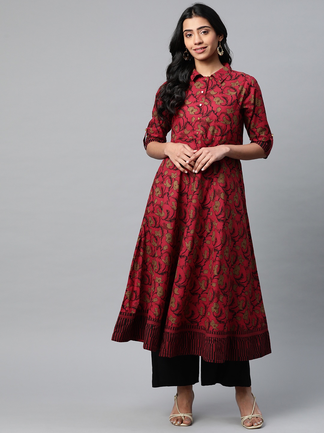 

Yash Gallery Women Maroon & Black Ethnic Motifs Printed A-line Kurta