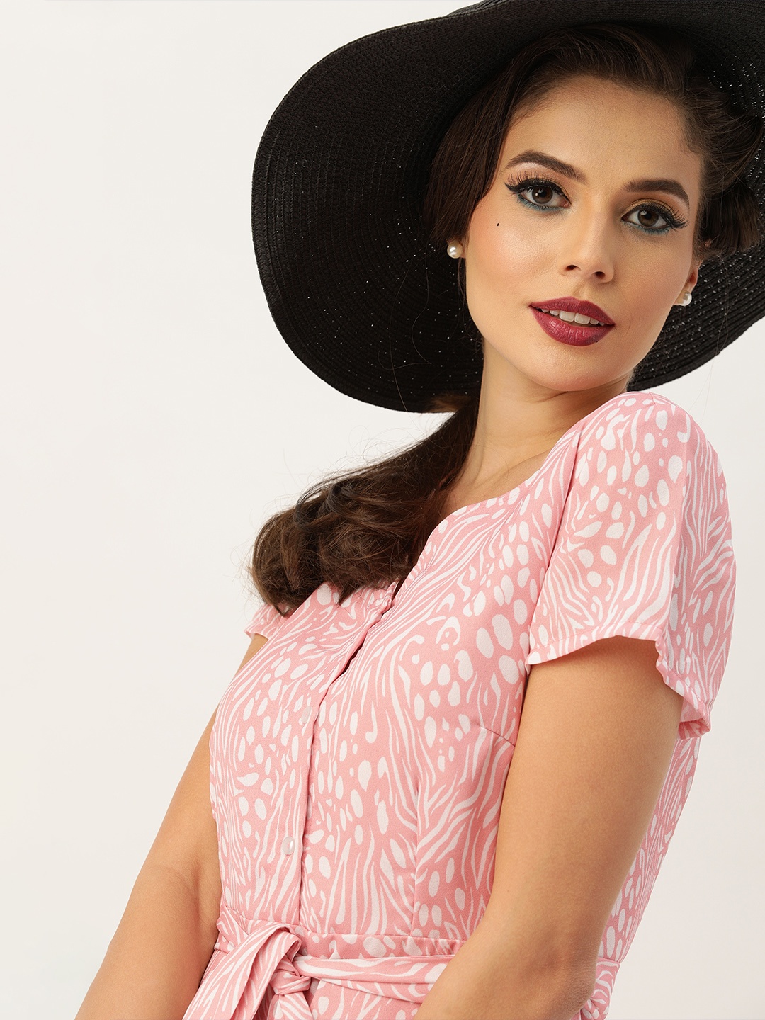

FabAlley Women Pink Zebra Printed A-Line Dress