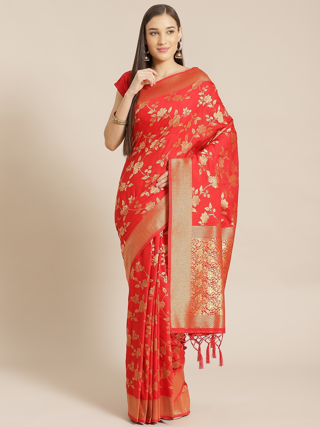 

Mitera Red & Golden Liva Woven Design Saree
