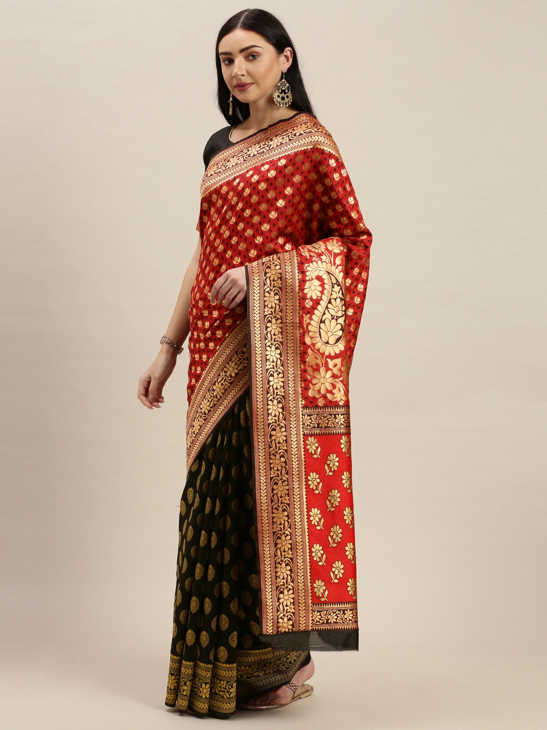 

Mitera Red & Black Art Silk Woven Design Dharmavaram Saree