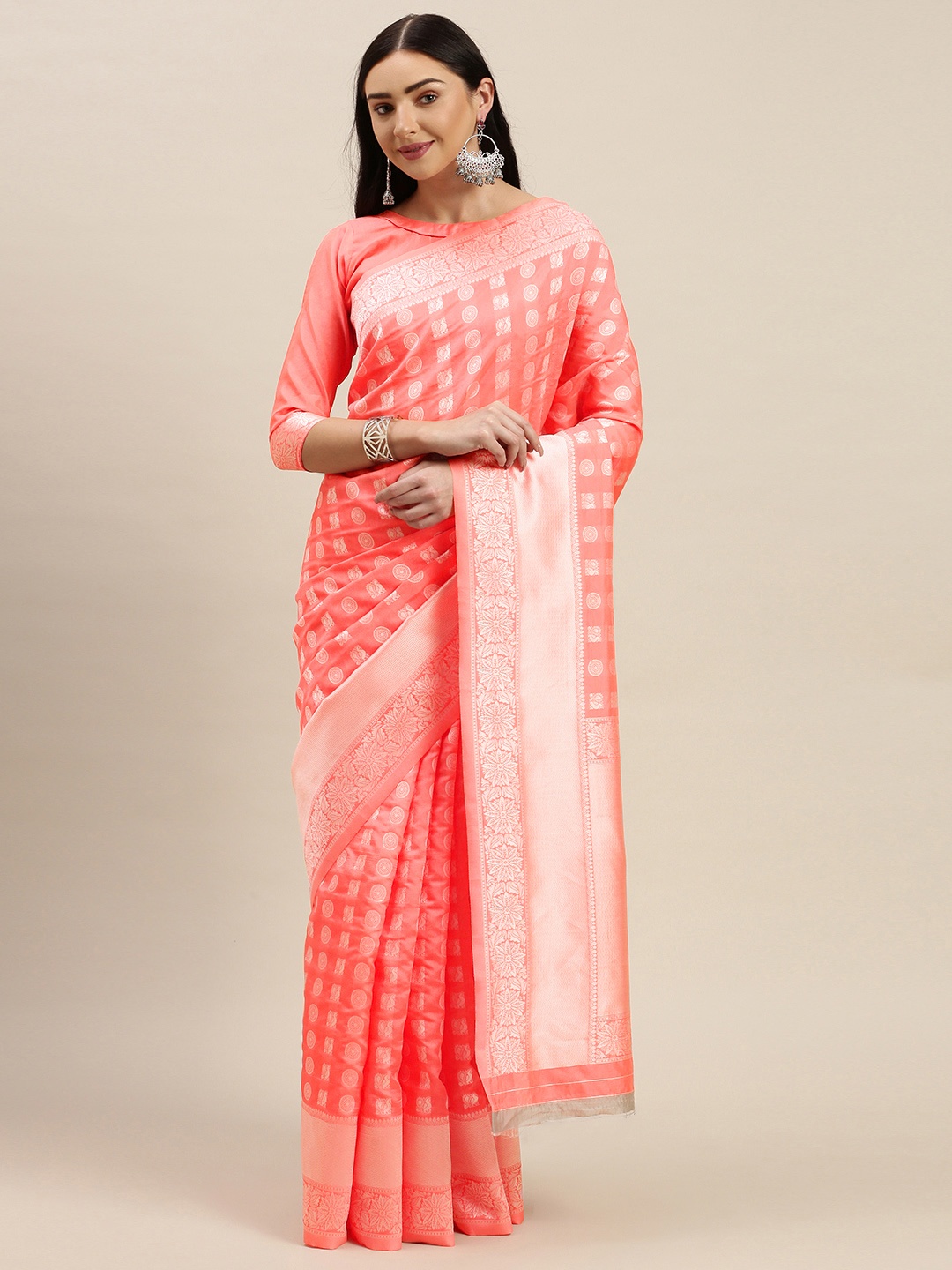 

Mitera Peach-Coloured Woven Design Pure Silk Saree