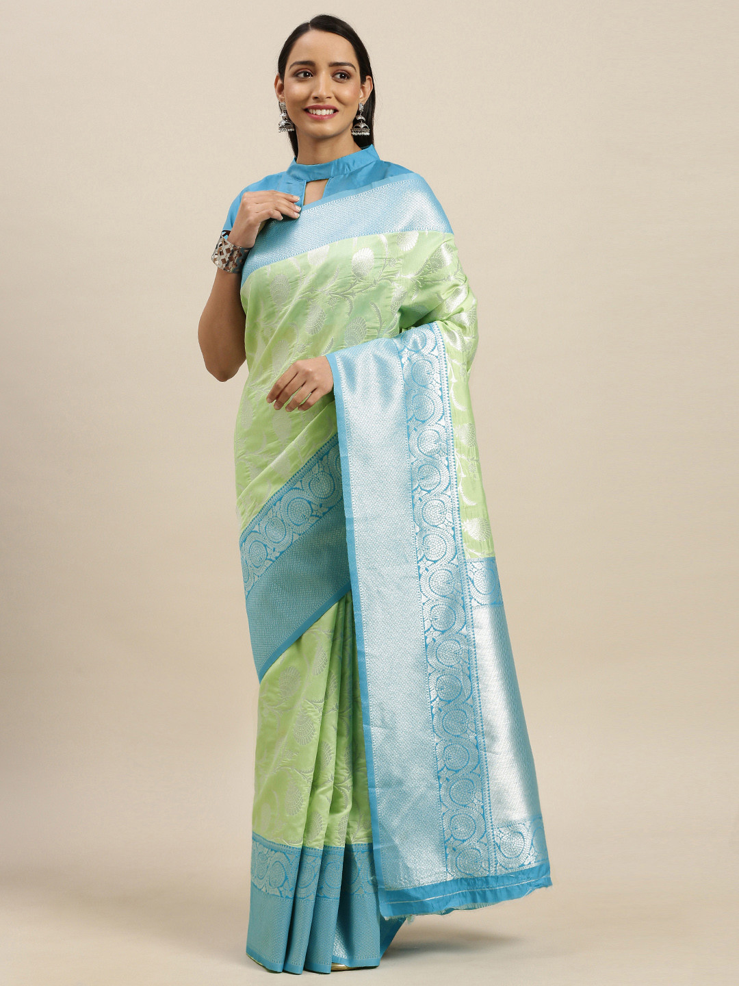 

Mitera Lime Green Pure Silk Woven Design Kota Saree