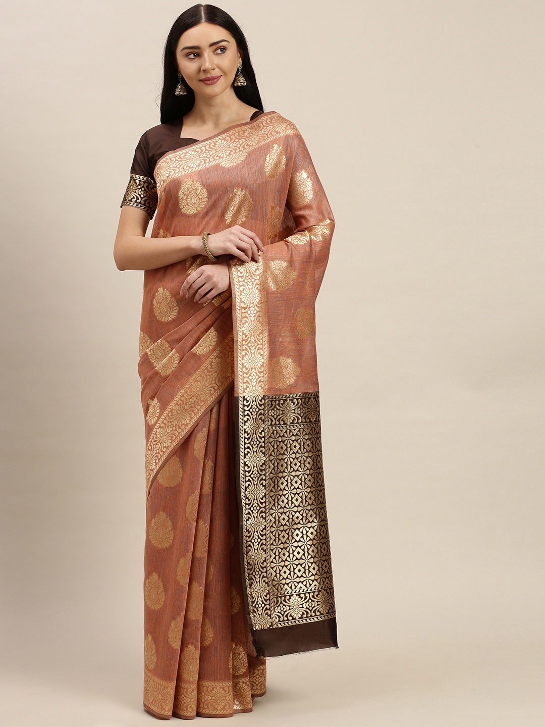 

Mitera Beige Woven Design Maheshwari Saree