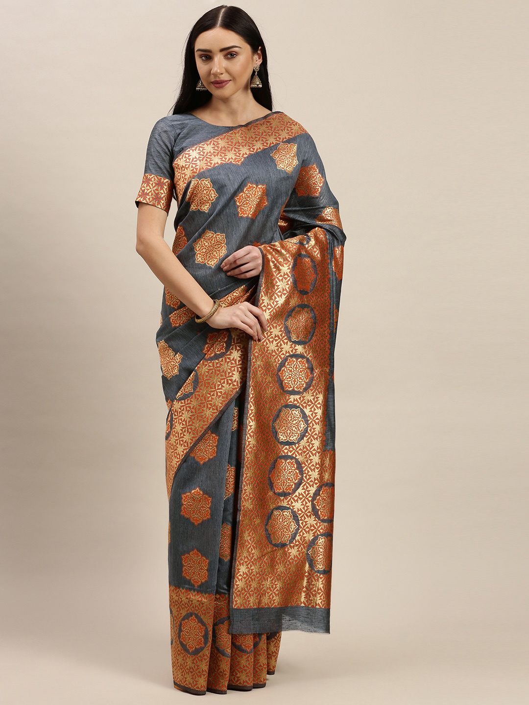 

Mitera Grey Woven Design Kanjeevaram Saree