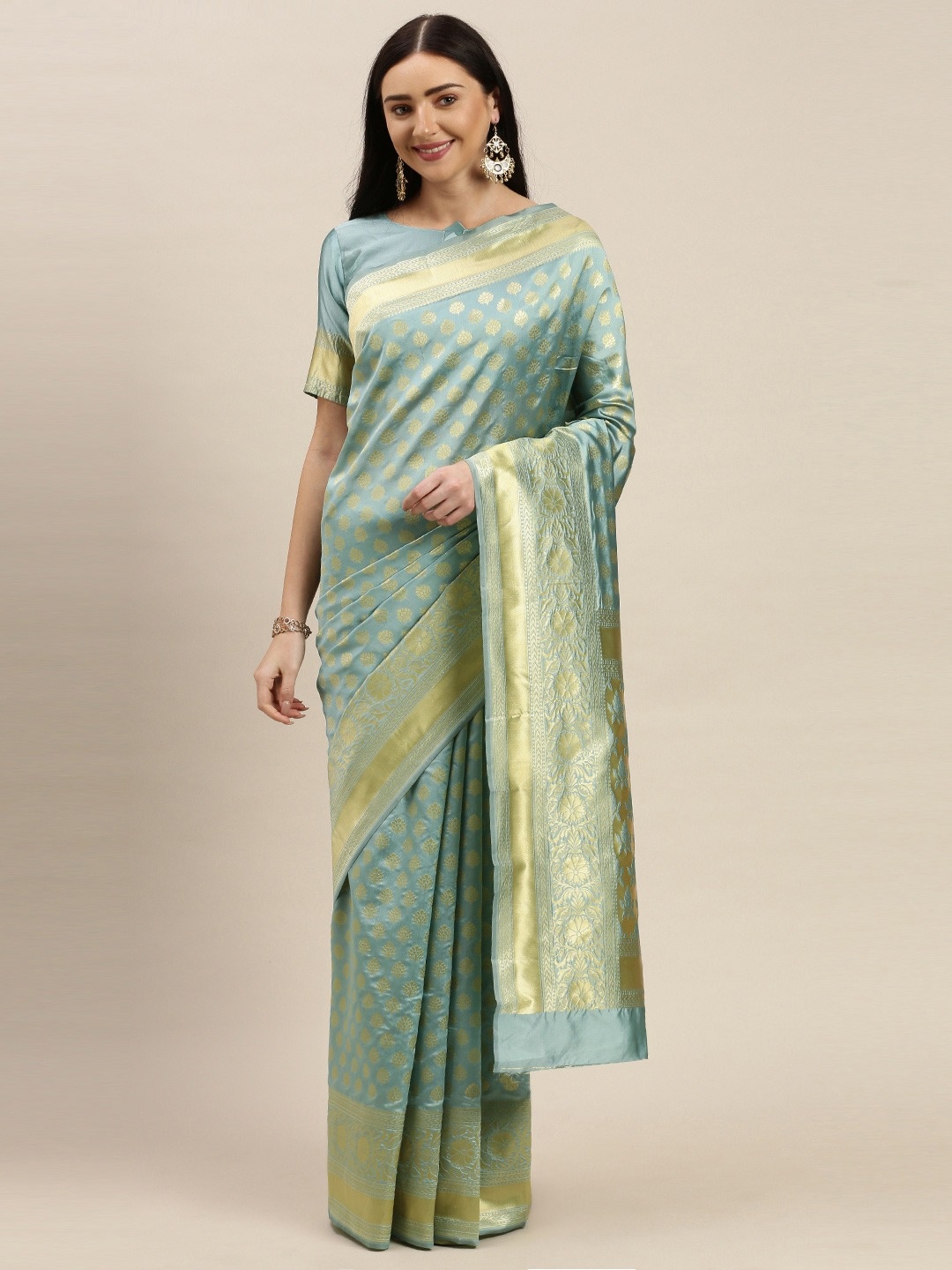 

Mitera Olive Green & Gold-Toned Silk Blend Woven Design Banarasi Saree