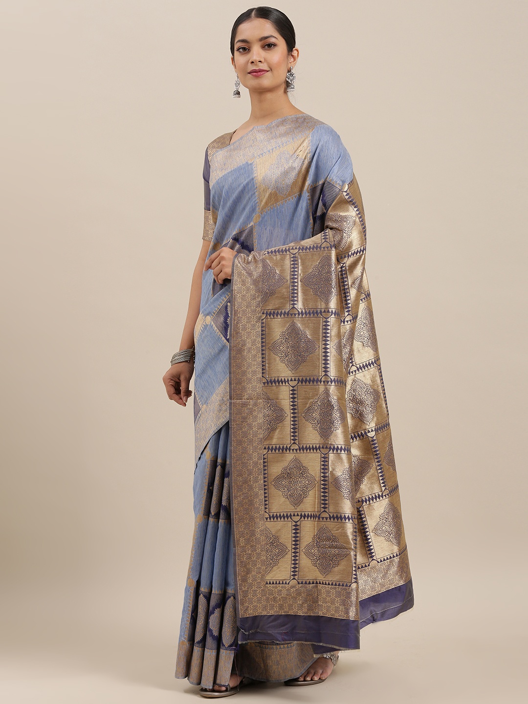 

Mitera Blue Woven Design Silk Cotton Saree