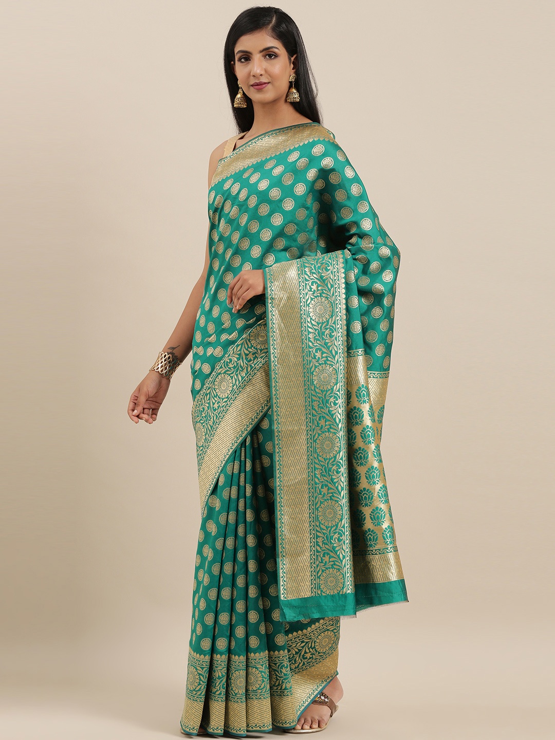 

Mitera Sea Green Silk Cotton Woven Design Kanjeevaram Saree