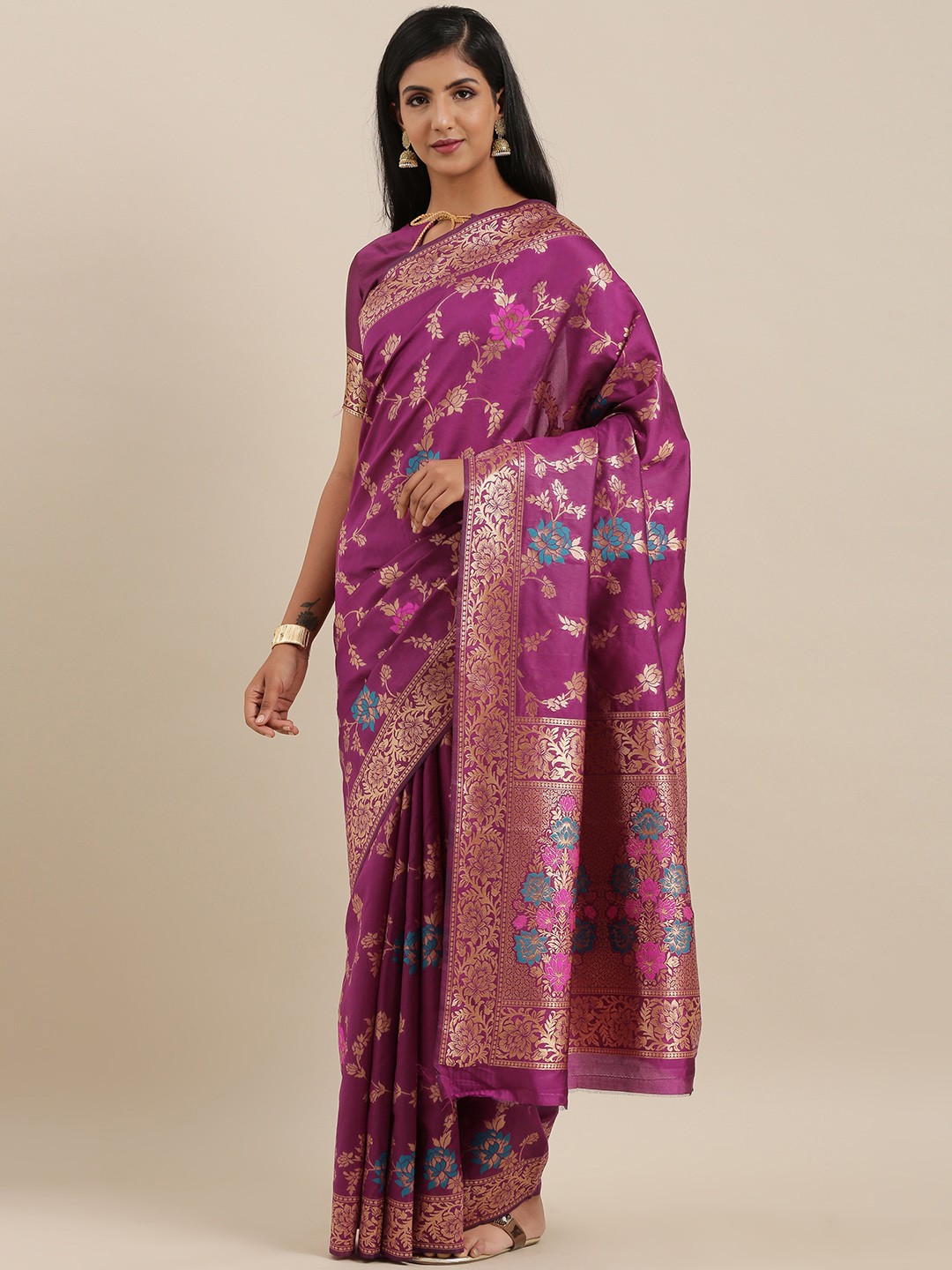 

Mitera Purple Art Silk Woven Design Kasavu Saree