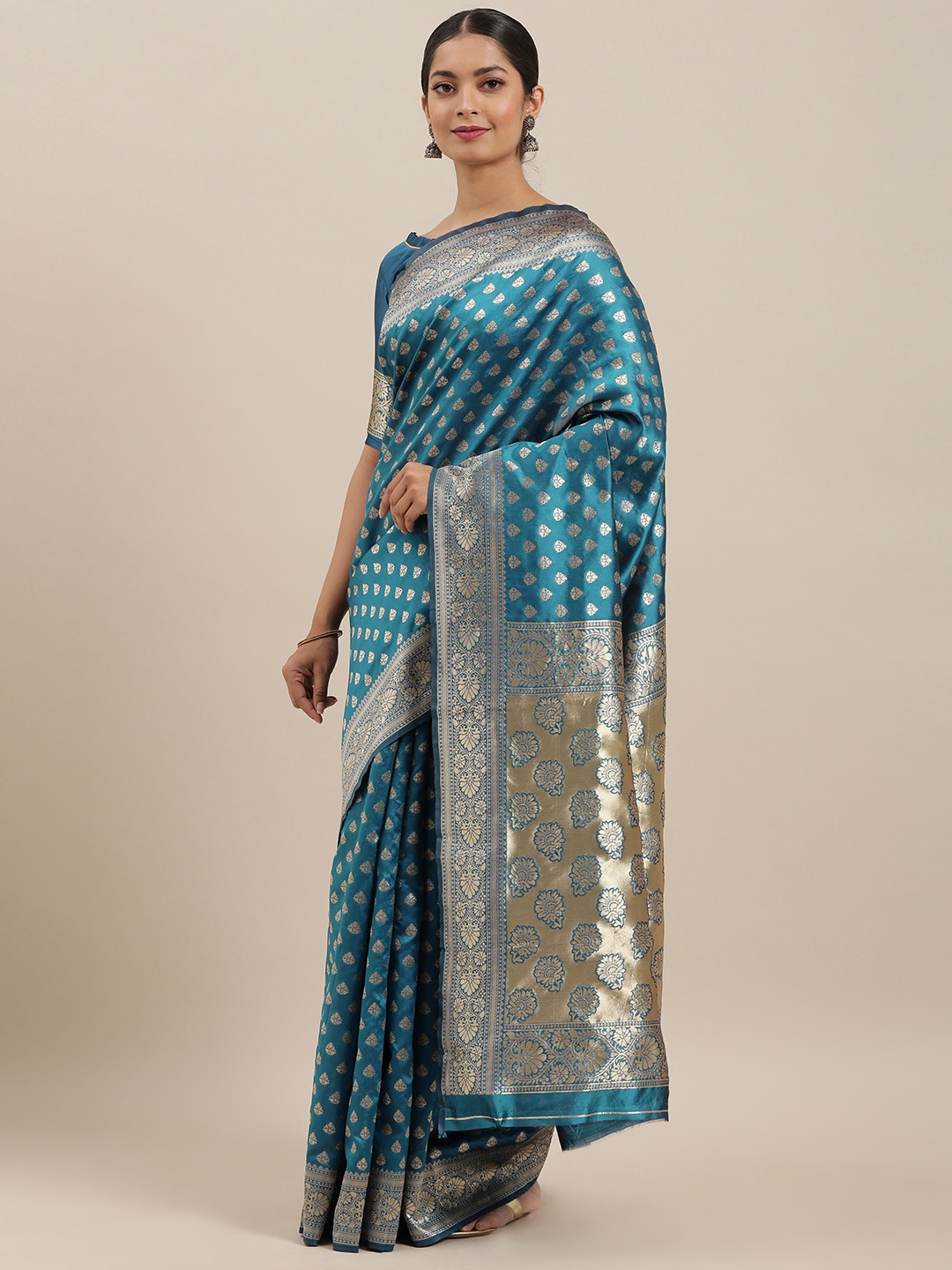 

Mitera Turquoise Blue & Gold-Coloured Woven Design Banarasi Celebrity Saree