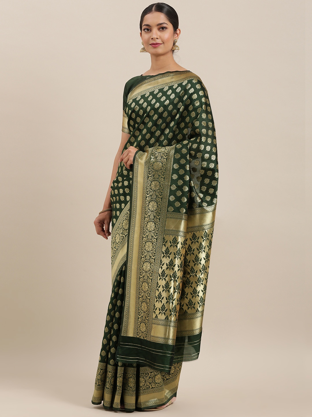 

Mitera Green & Gold-Coloured Woven Design Banarasi Celebrity Saree