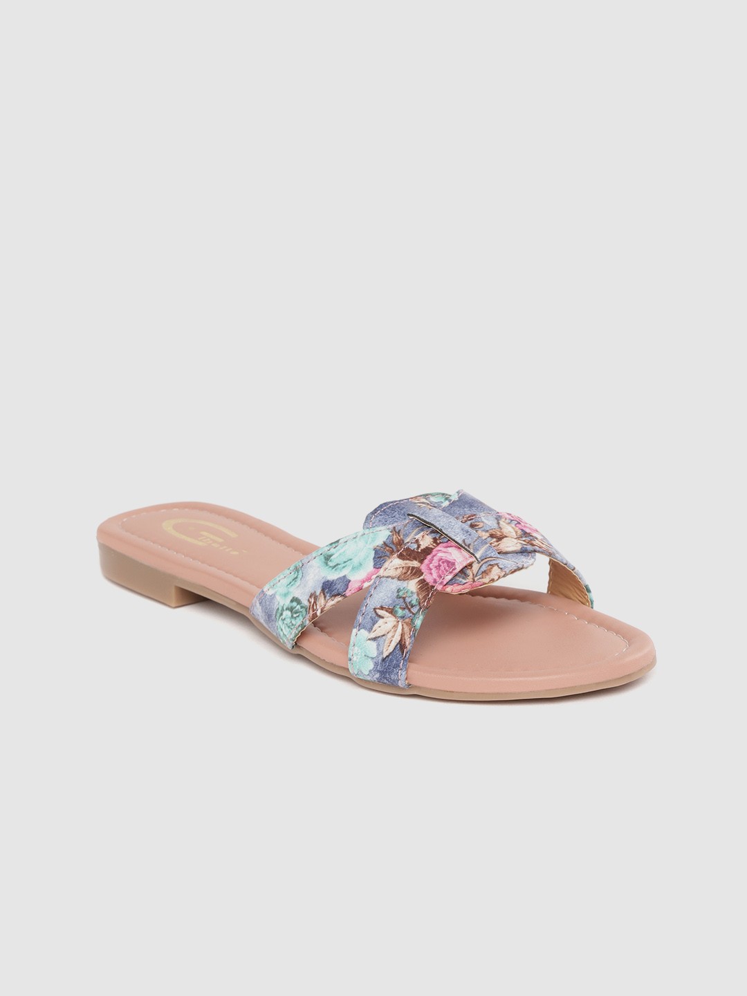 

Gibelle Women Blue & Green Floral Print Open Toe Flats