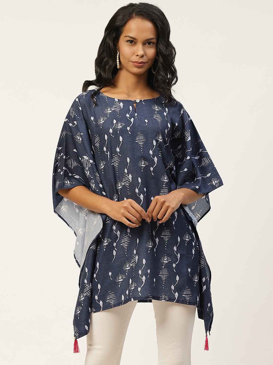 

shiloh Women's Navy Blue & Off-White Printed Kaftan Style Tunic