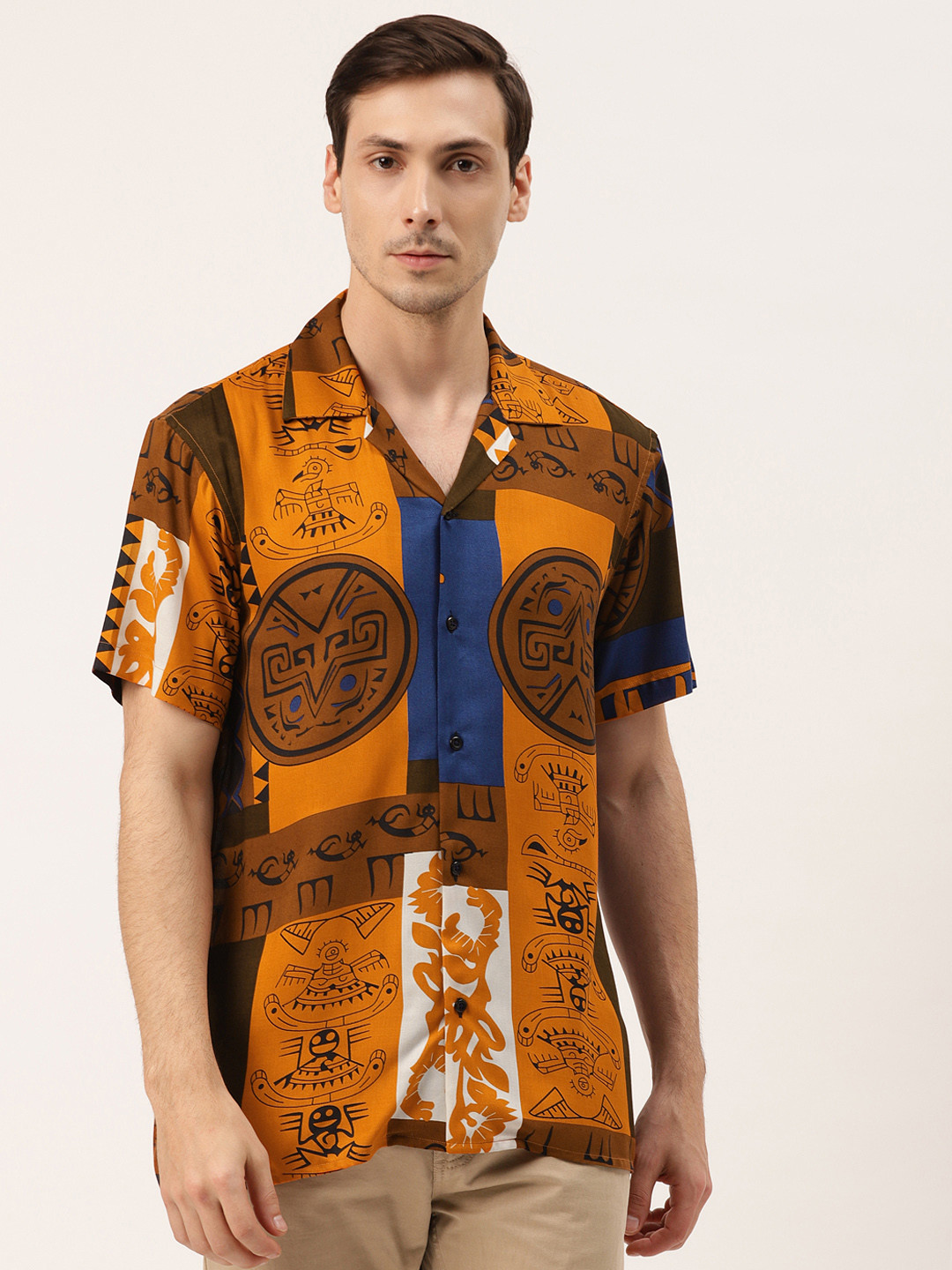 

Hancock Men Orange & Brown Relaxed Fit Printed Casual Shirt