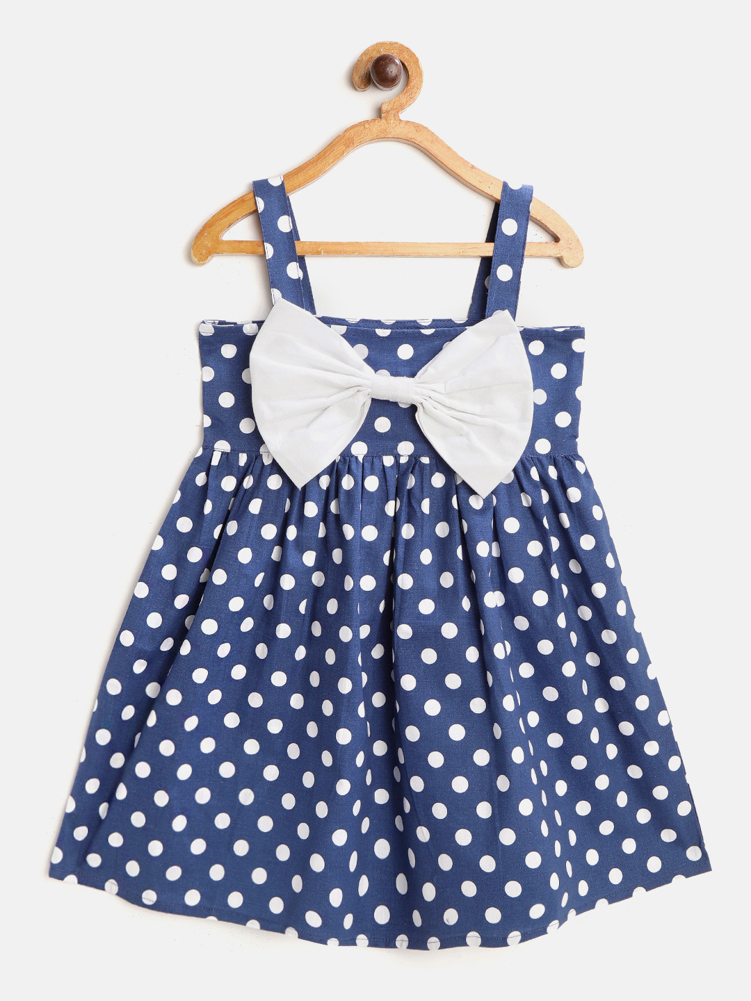 

luyk Girls Blue & White Polka Dot Print Bow Detail Cotton A-Line Dress
