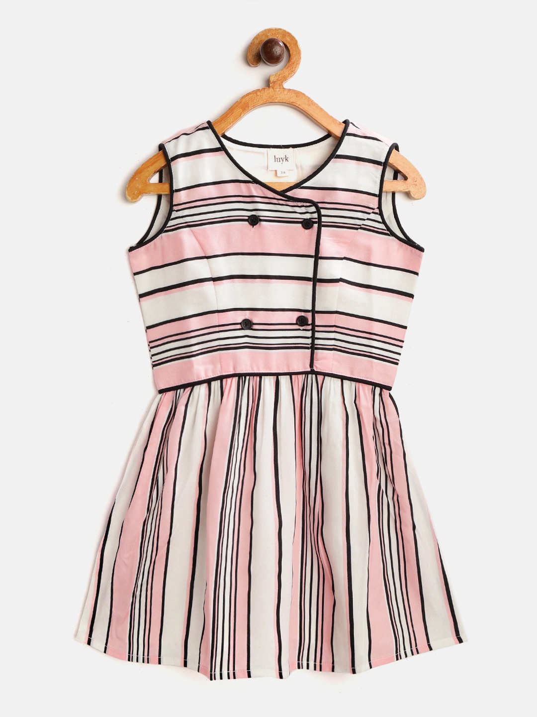 

luyk Girls White & Pink Variegated Striped A-Line Dress