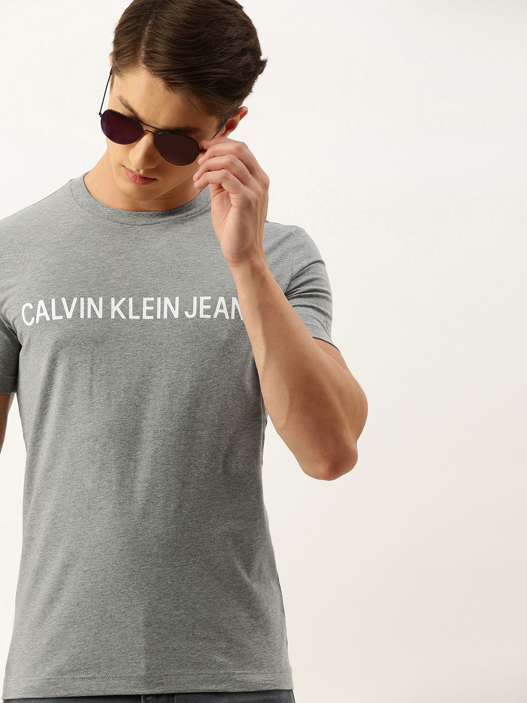 

Calvin Klein Jeans Men Grey Printed Round Neck T-shirt