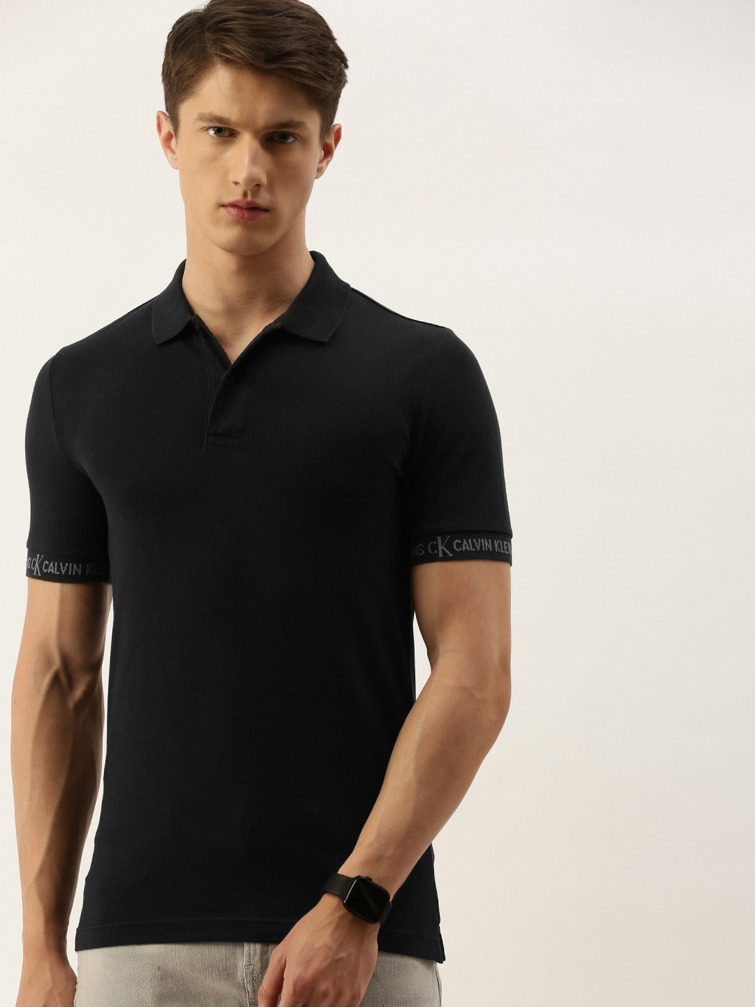 

Calvin Klein Jeans Men Black Printed Polo Collar T-shirt