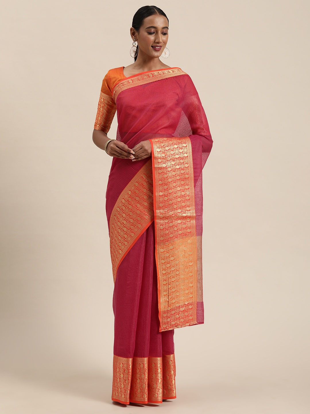 

Saree mall Pink Solid Silk Blend Saree
