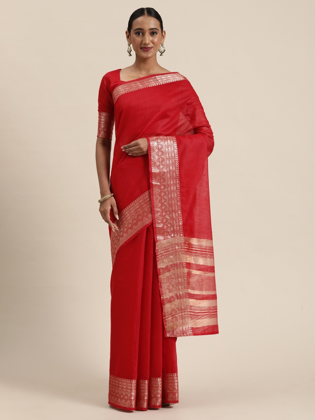 

Saree mall Red Silk Blend Solid Banarasi Saree