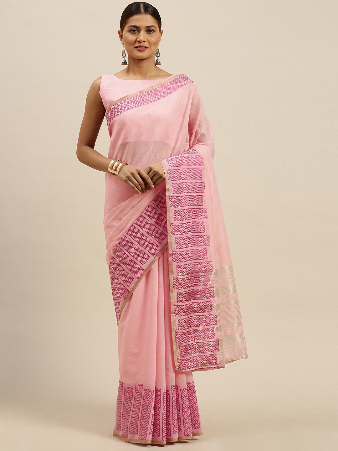 

Saree mall Pink Woven Design Banarasi Saree