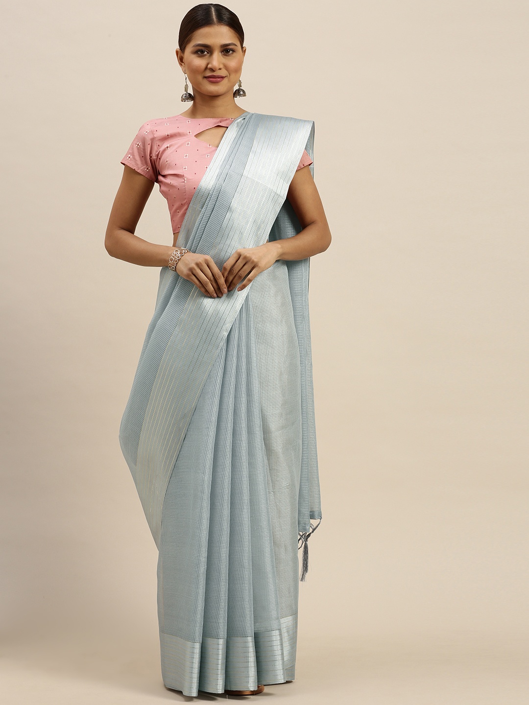 

Saree mall Blue Self Design Saree