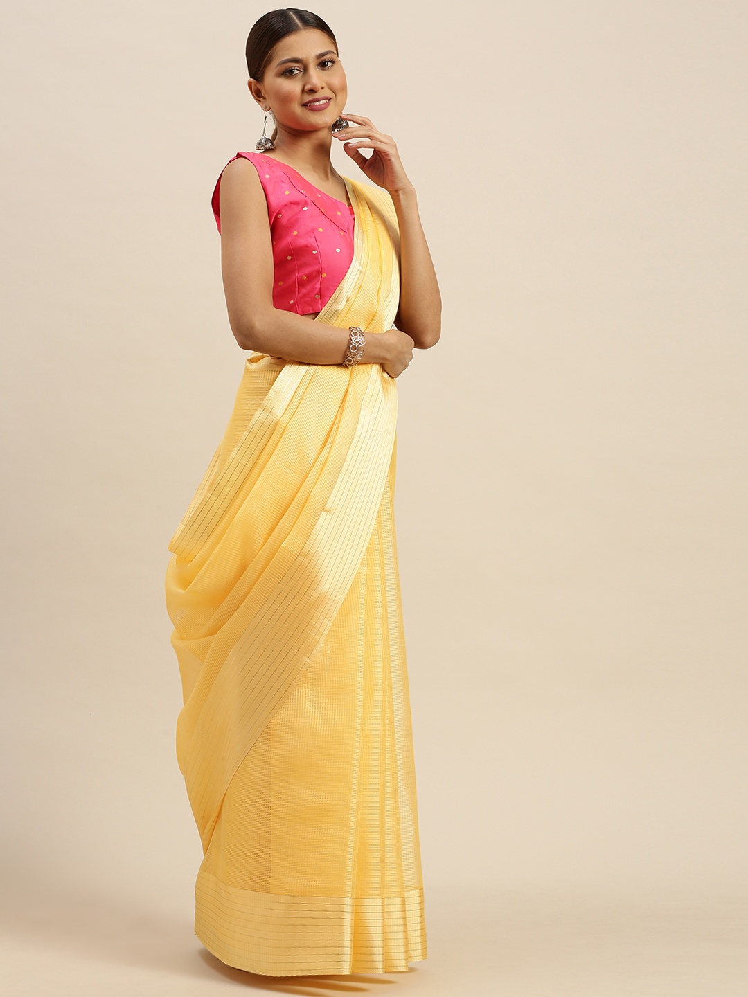 

Saree mall Yellow Self Design Saree