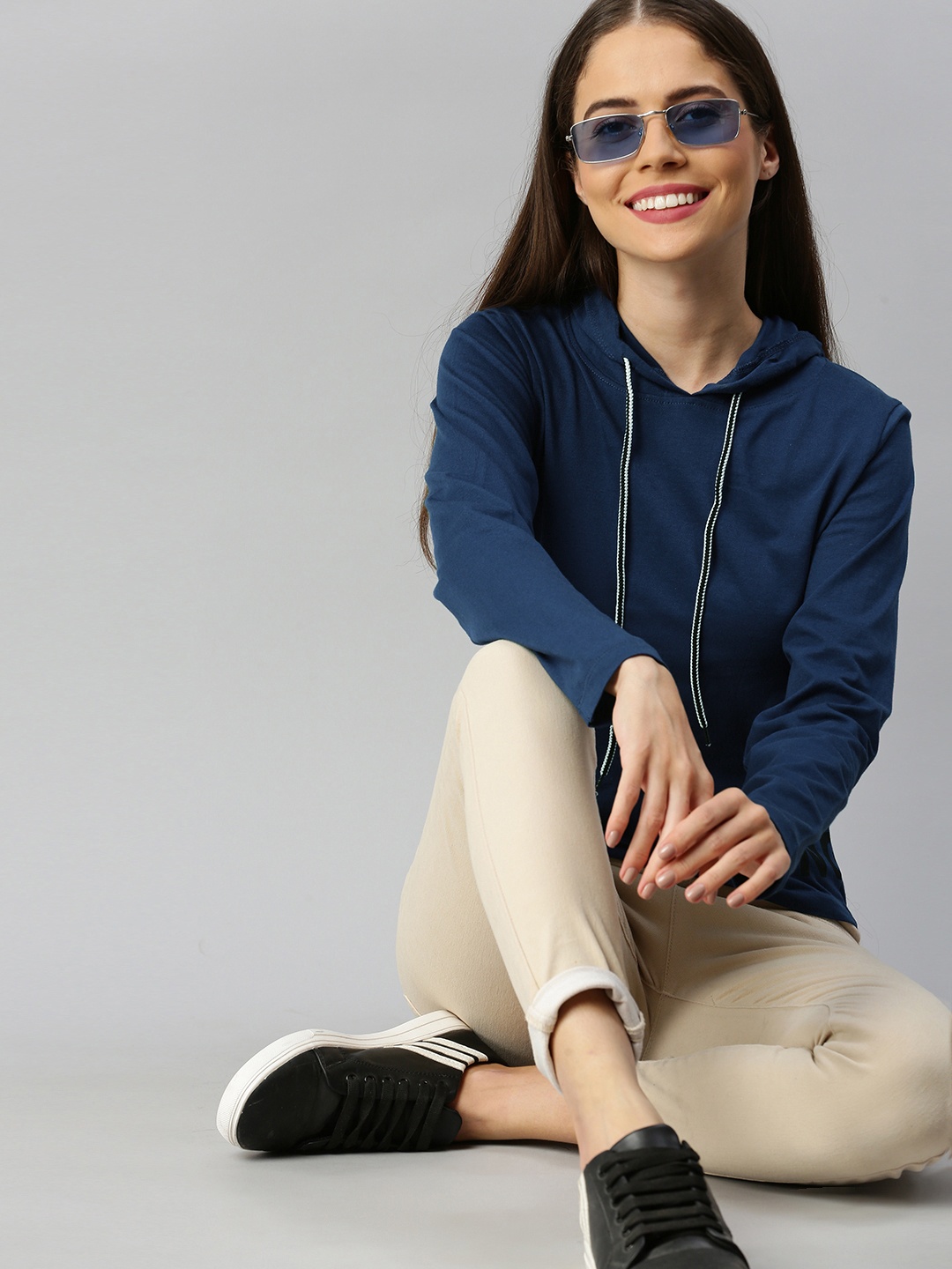 

Enviously Young Women Blue Printed Hood Pure Cotton T-shirt