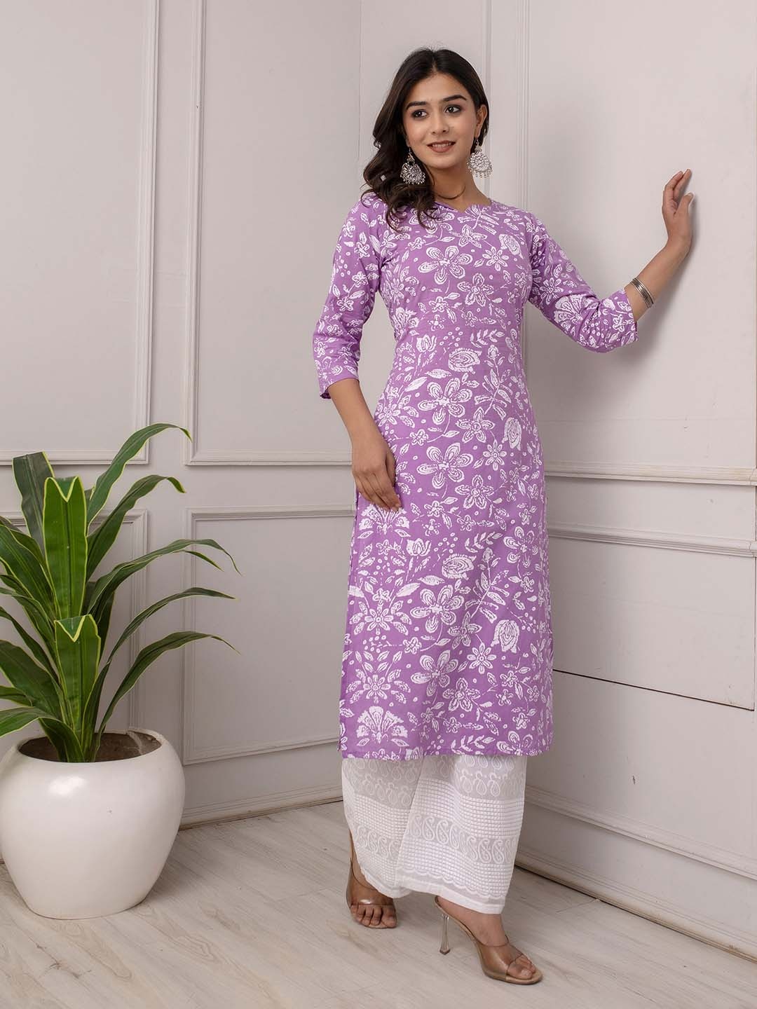 

Nayo Lavender White Floral Printed Kurta