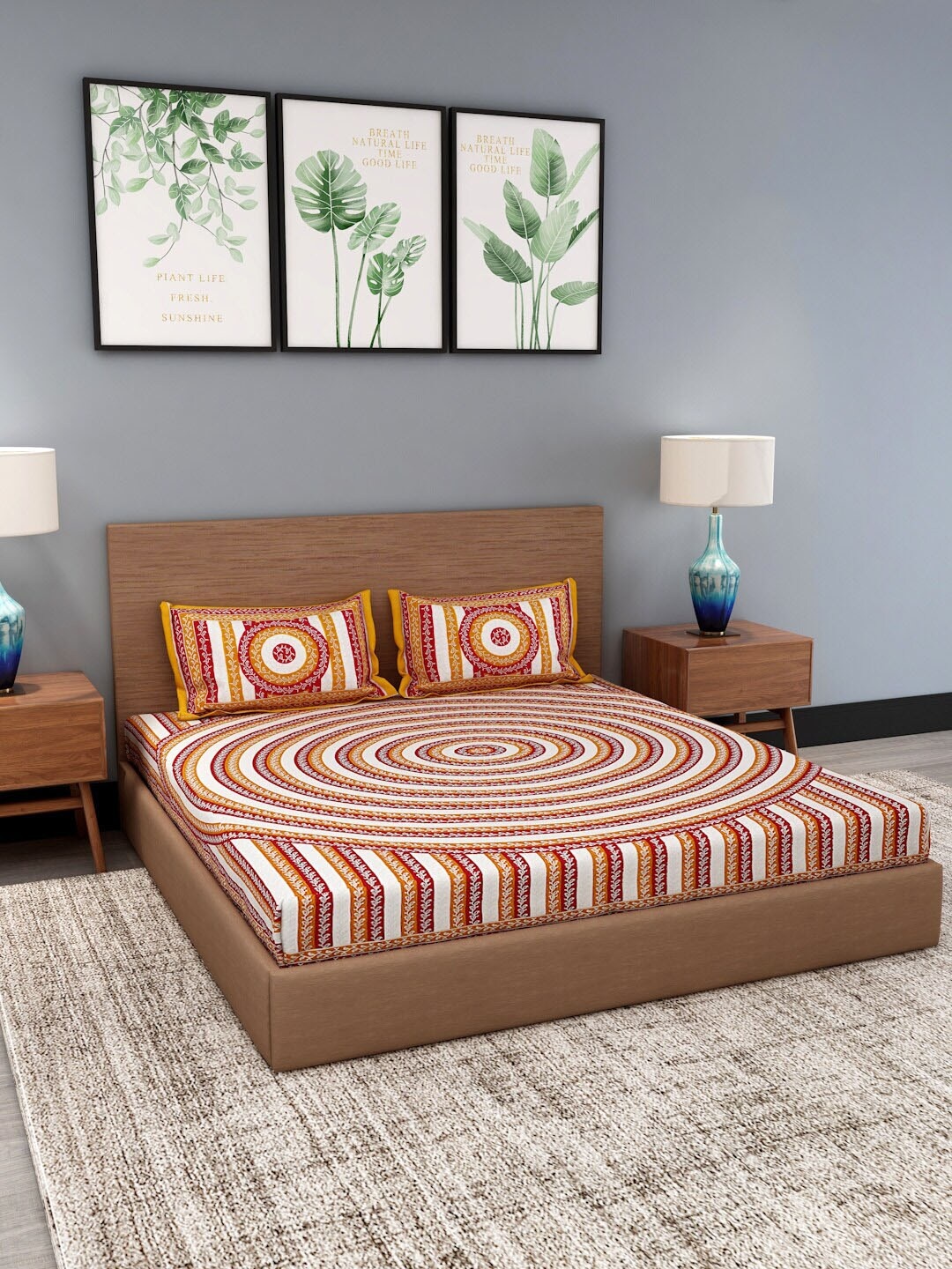

Gulaab Jaipur White & Orange Ethnic Motifs 400 TC Cotton 1 King Bedsheet with 2 Pillow Covers