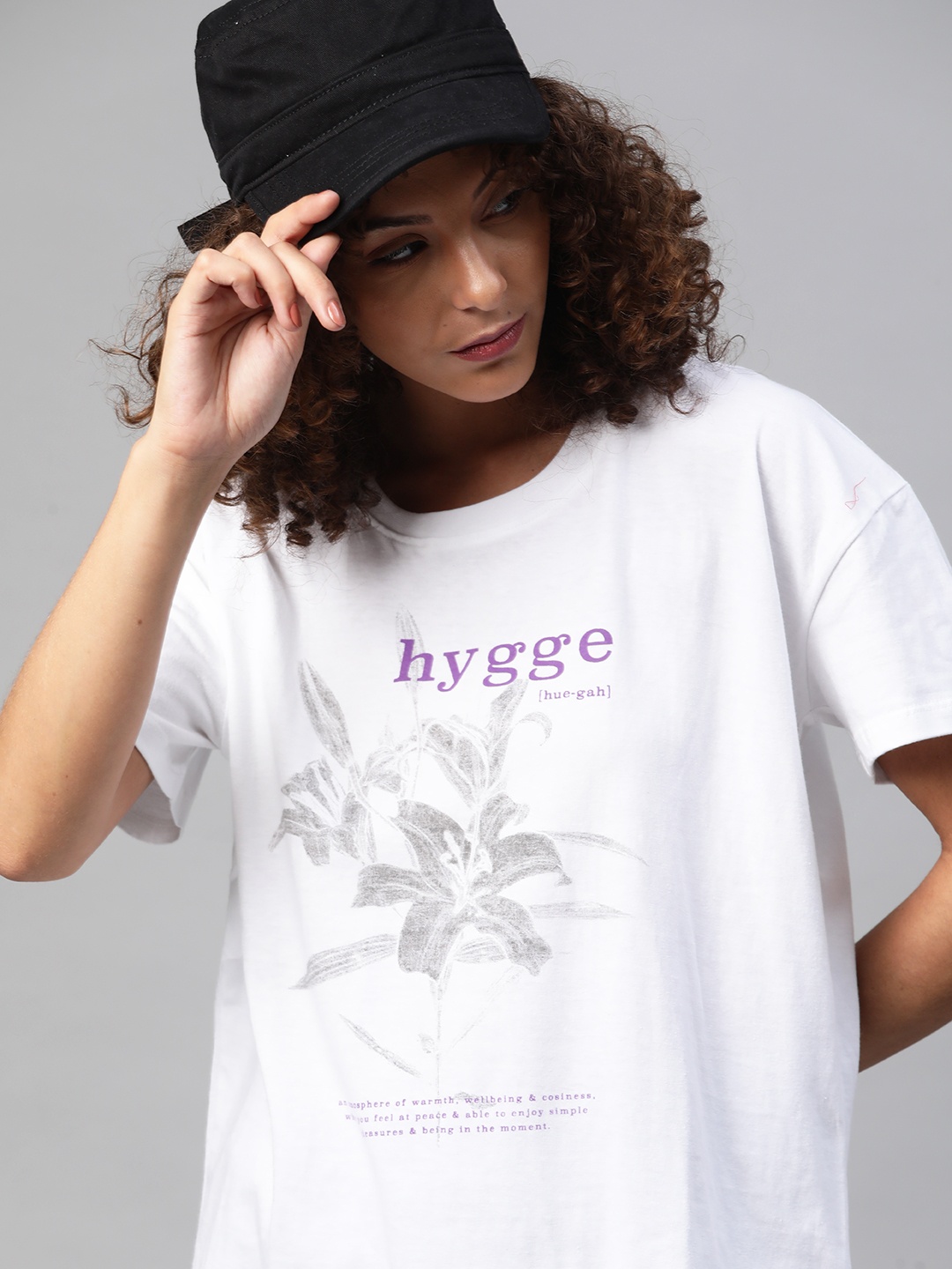 

Kook N Keech Women White & Grey Floral Printed Cotton Drop-Shoulder Sleeves T-shirt