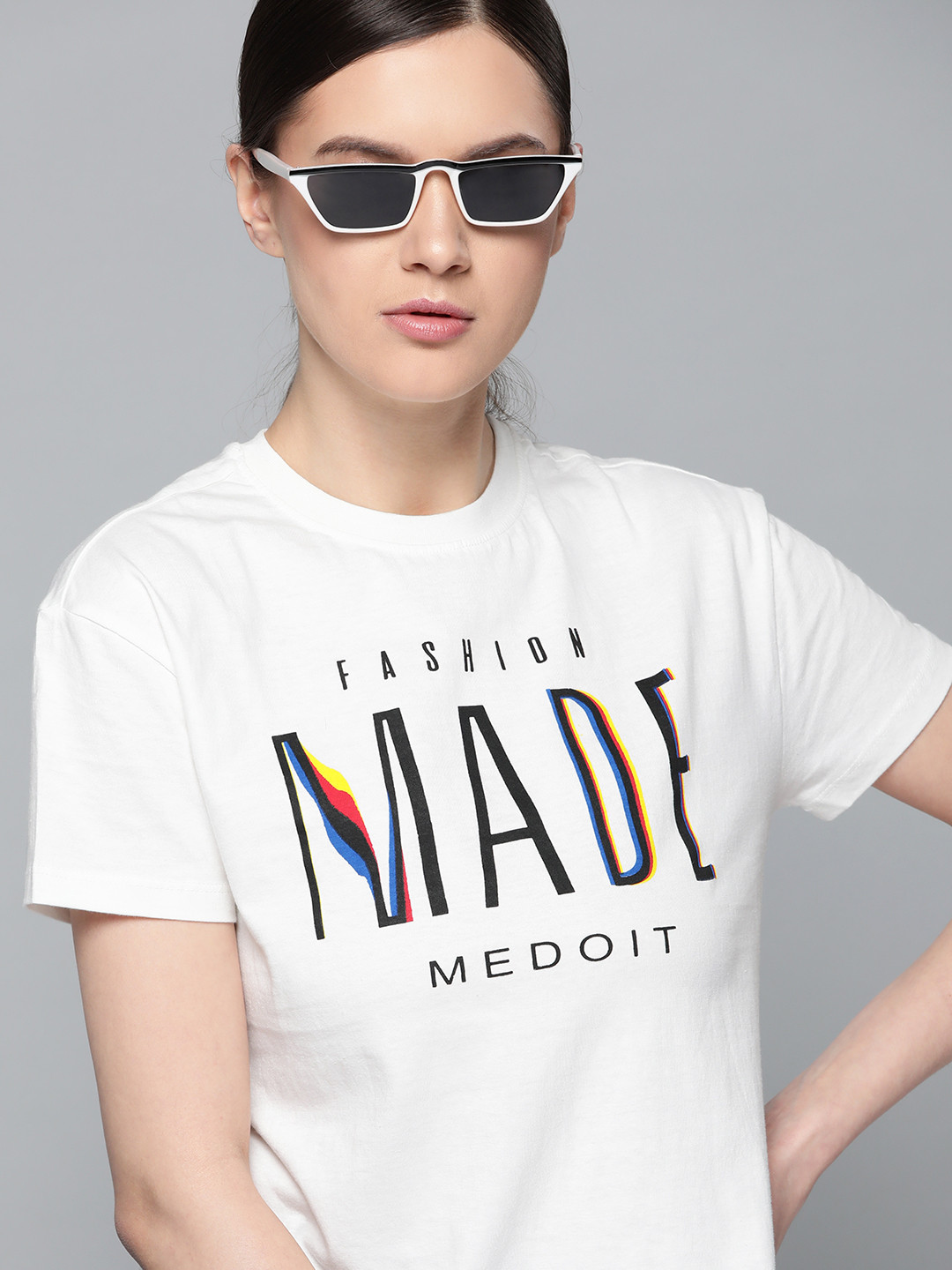 

Kook N Keech Women White & Black Typography Printed Pure Cotton T-shirt