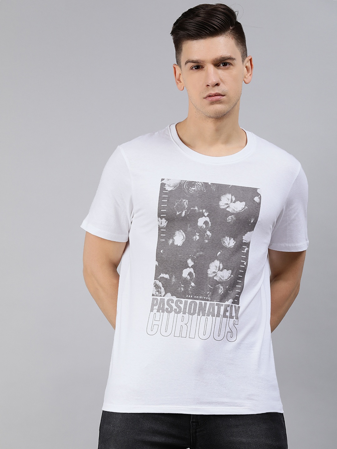 

Kook N Keech Men White Grey Printed Pure Cotton T-shirt