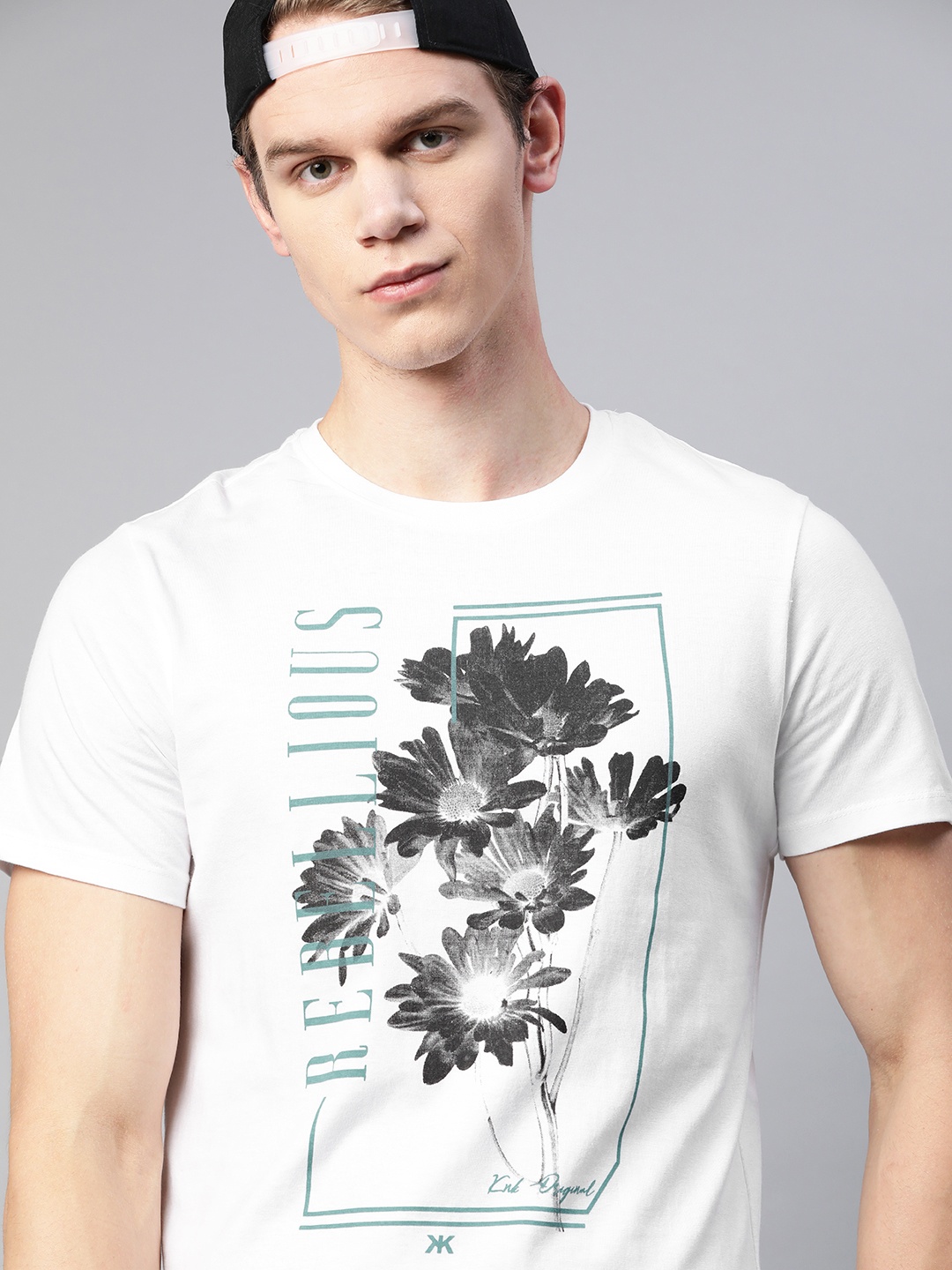 

Kook N Keech Men White & Charcoal Grey Floral Printed T-shirt