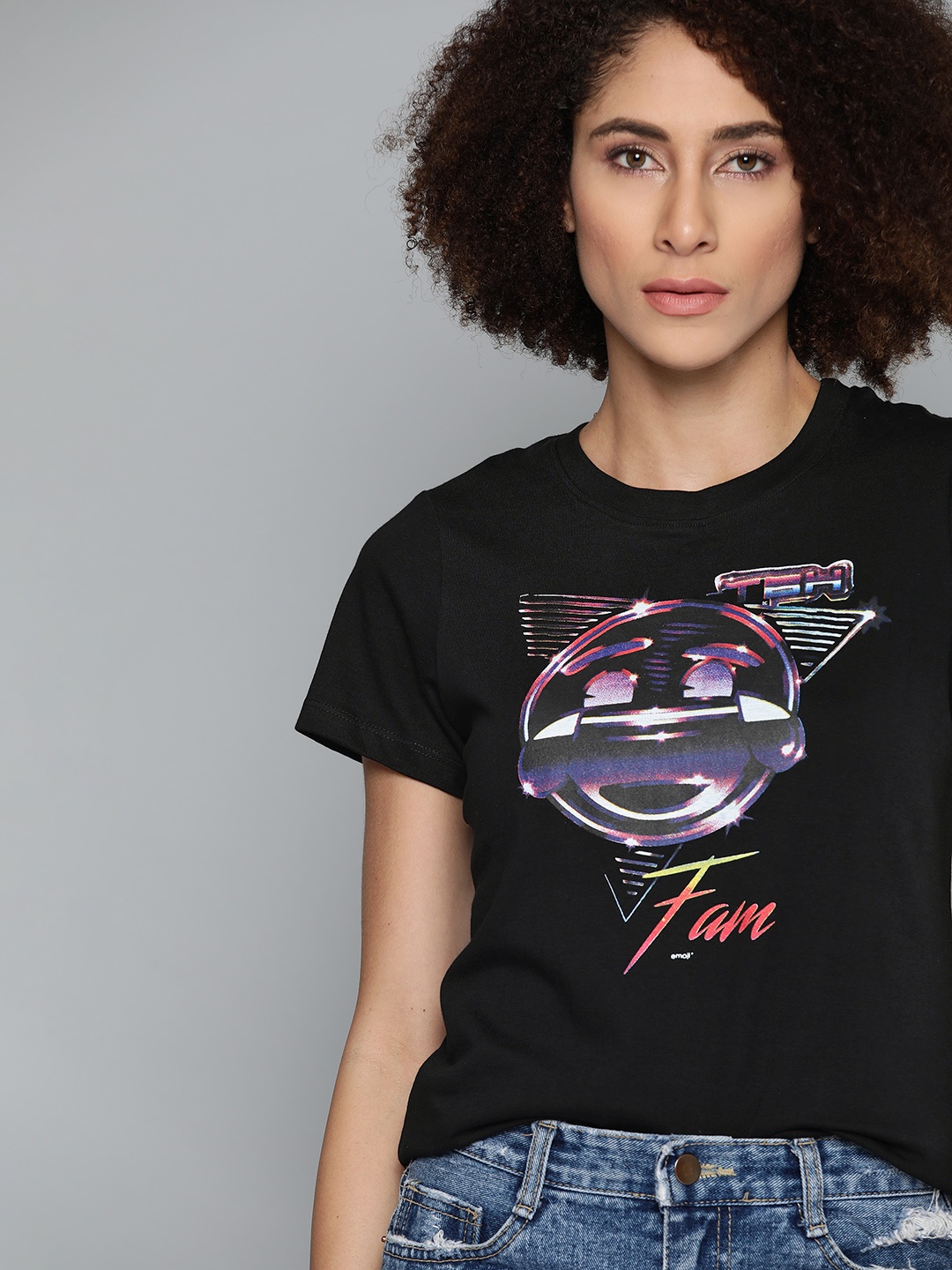 

Kook N Keech Emoji Women Black Printed Pure Cotton T-shirt