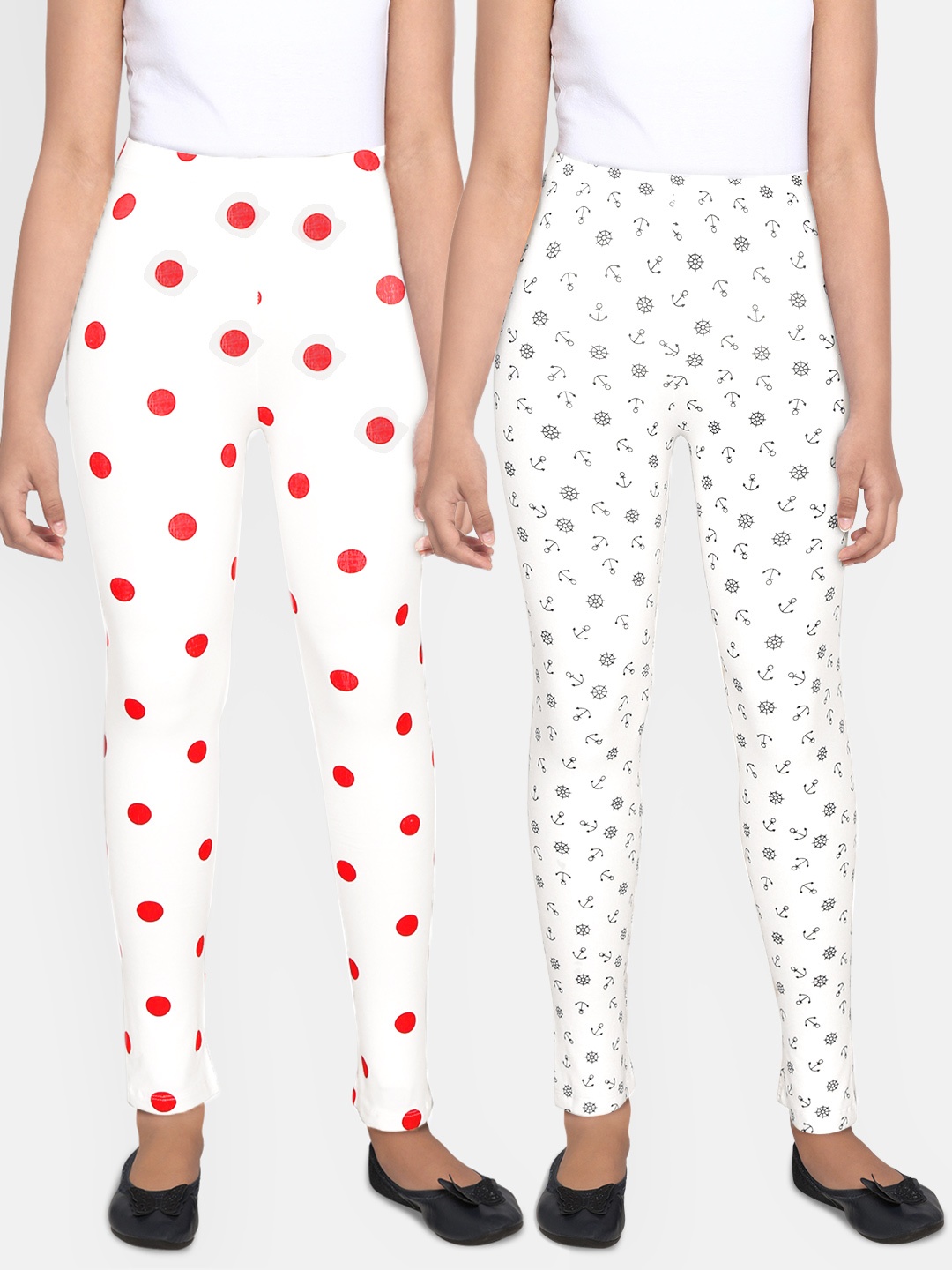 

YK Basics Girls Pack of 2 Printed Ankle Length Leggings, White
