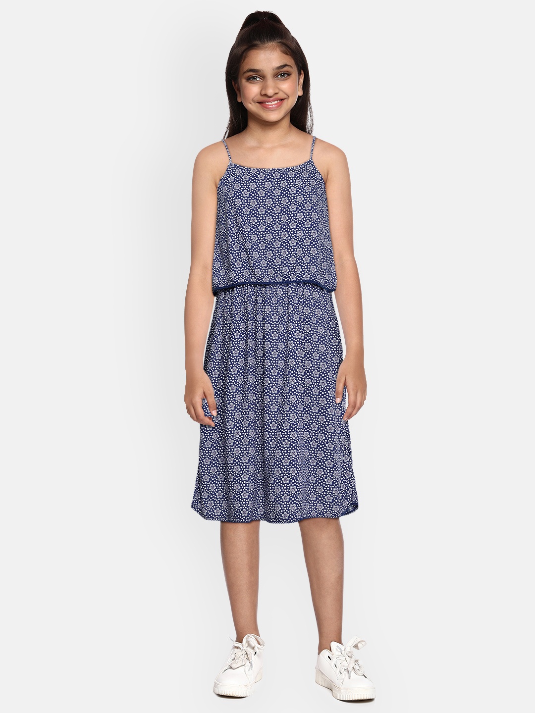 

Pepe Jeans Girls Blue Floral Print Layered A-Line Dress