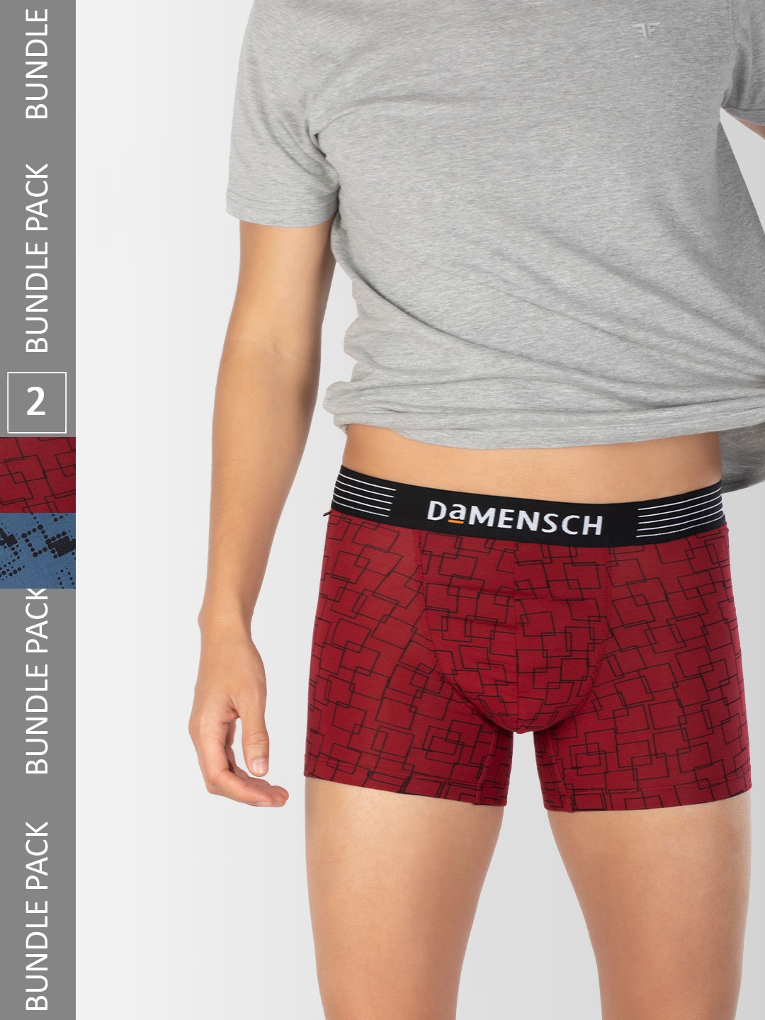 

DAMENSCH Men Pack of 2 Red & Blue Printed Deodorizing Trunks DAM-CTP-T-SNR-MRB-PACK-2-MIX