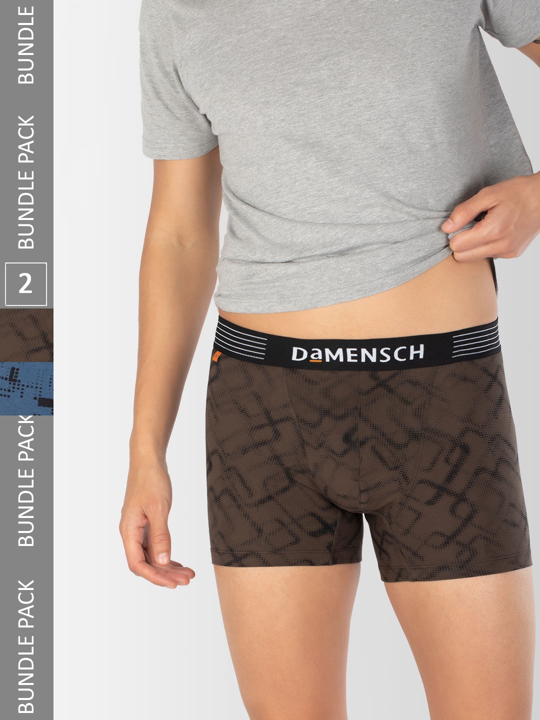 

DAMENSCH Men Pack Of 2 Printed Deodorizing Trunks DAM-CTP-T-BRB-MRB, Brown