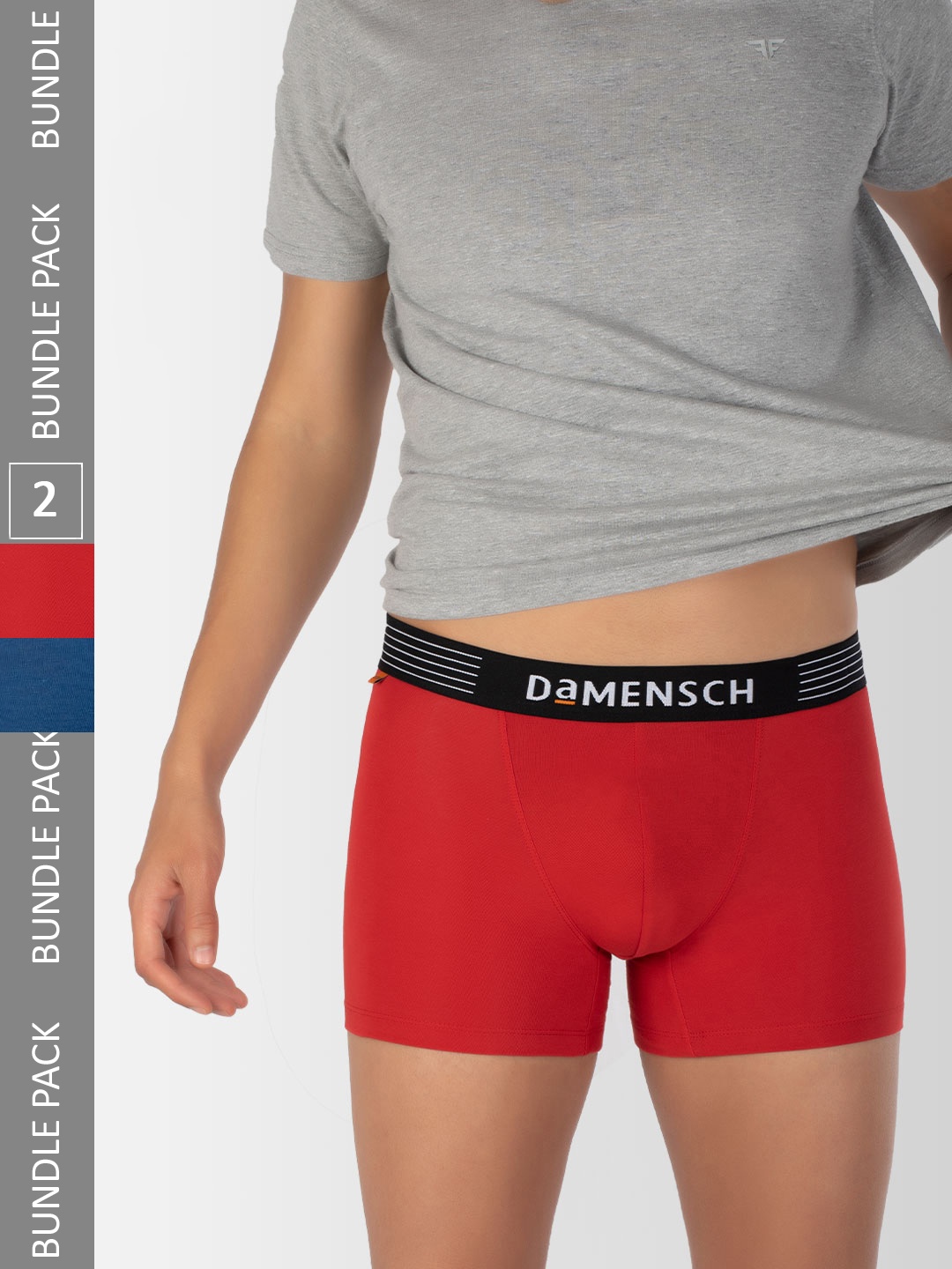 

DAMENSCH Men Pack Of 2 Solid Deodorizing Trunks DAM-CTS-T-TYR-PEB-PACK-2-MIX, Red