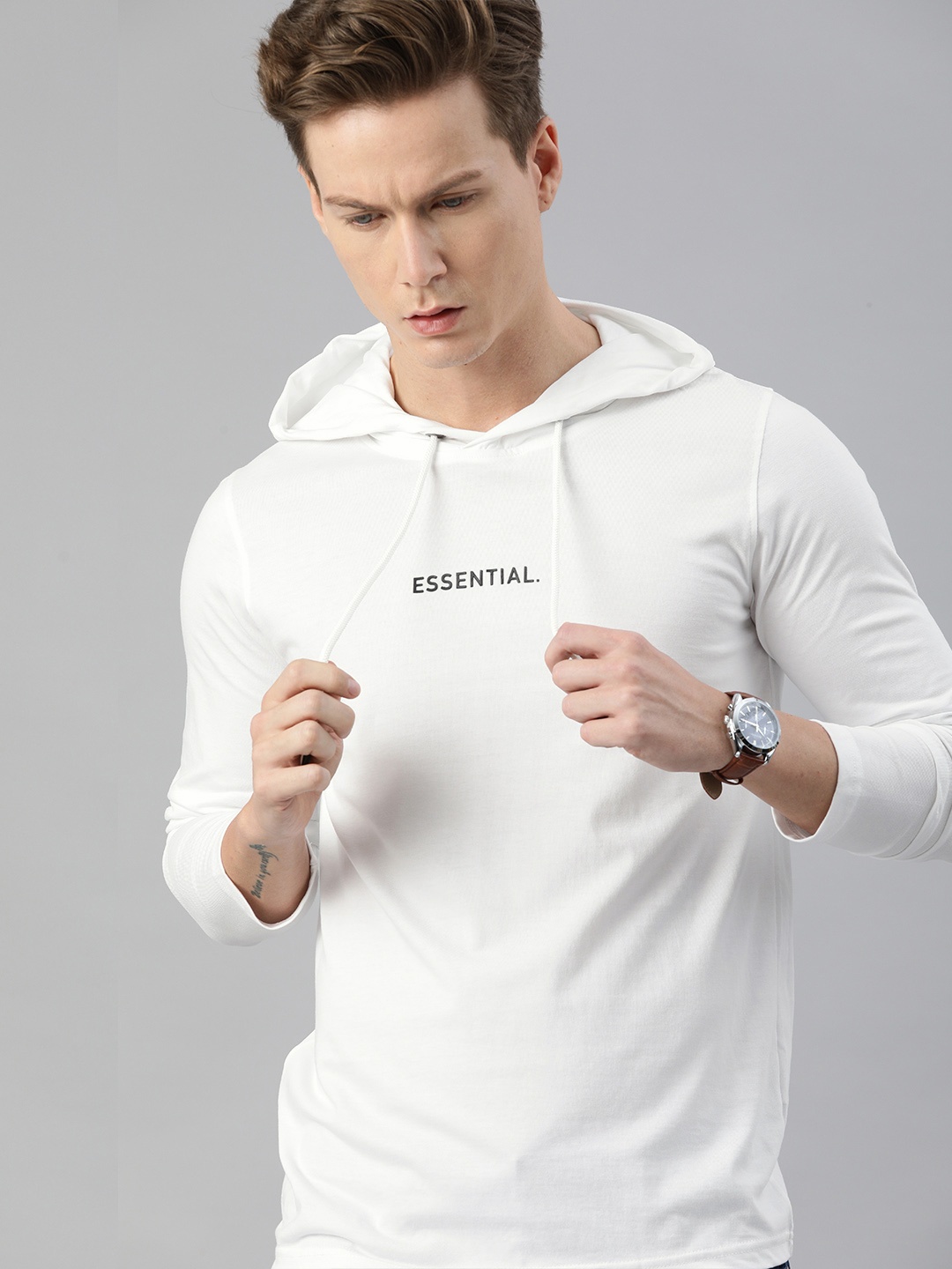 

WROGN Men White Typography Printed Pure Cotton T-shirt