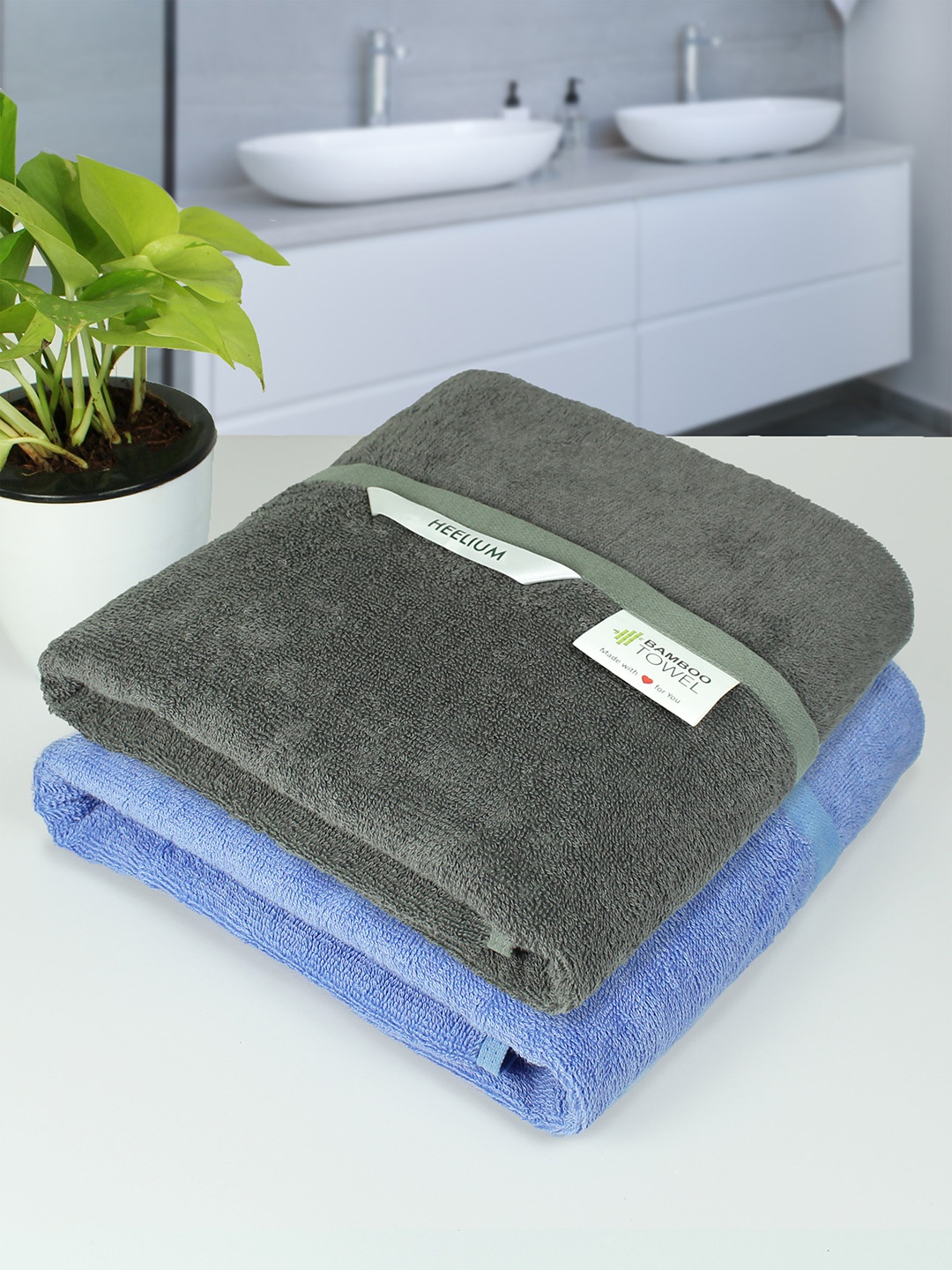 

Heelium Unisex Pack of 2 Bamboo Super Soft & Quick Drying 400 GSM Bath Towel, Grey