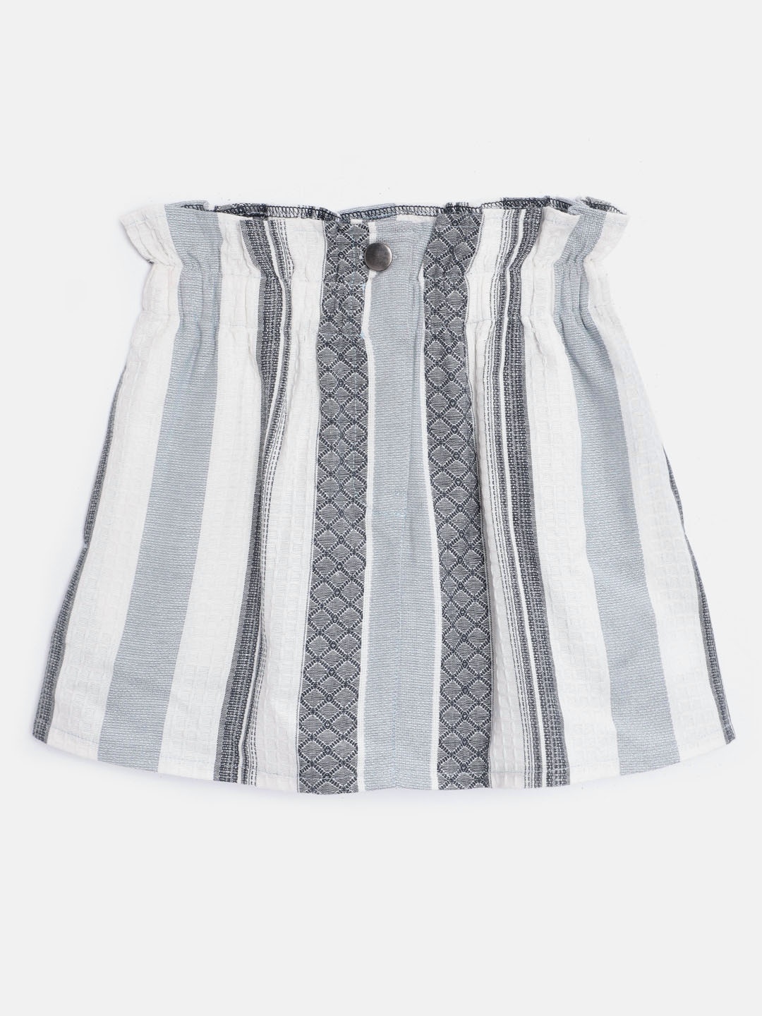 

luyk Girls White & Blue Striped Paperbag Waist Pure Cotton Sustainable A-Line Skirt