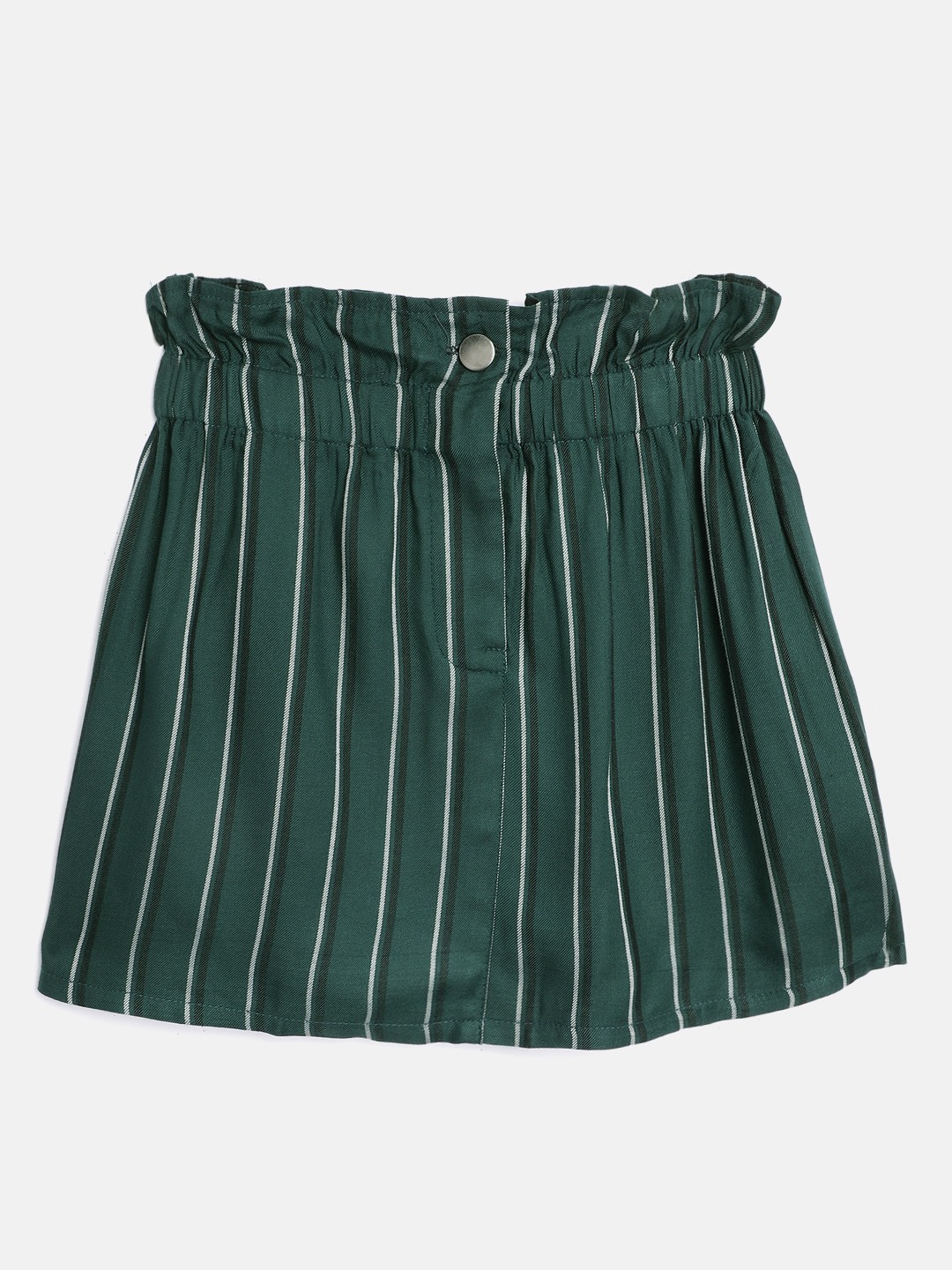 

luyk Girls Green & White Striped Paperbag Waist A-Line Skirt